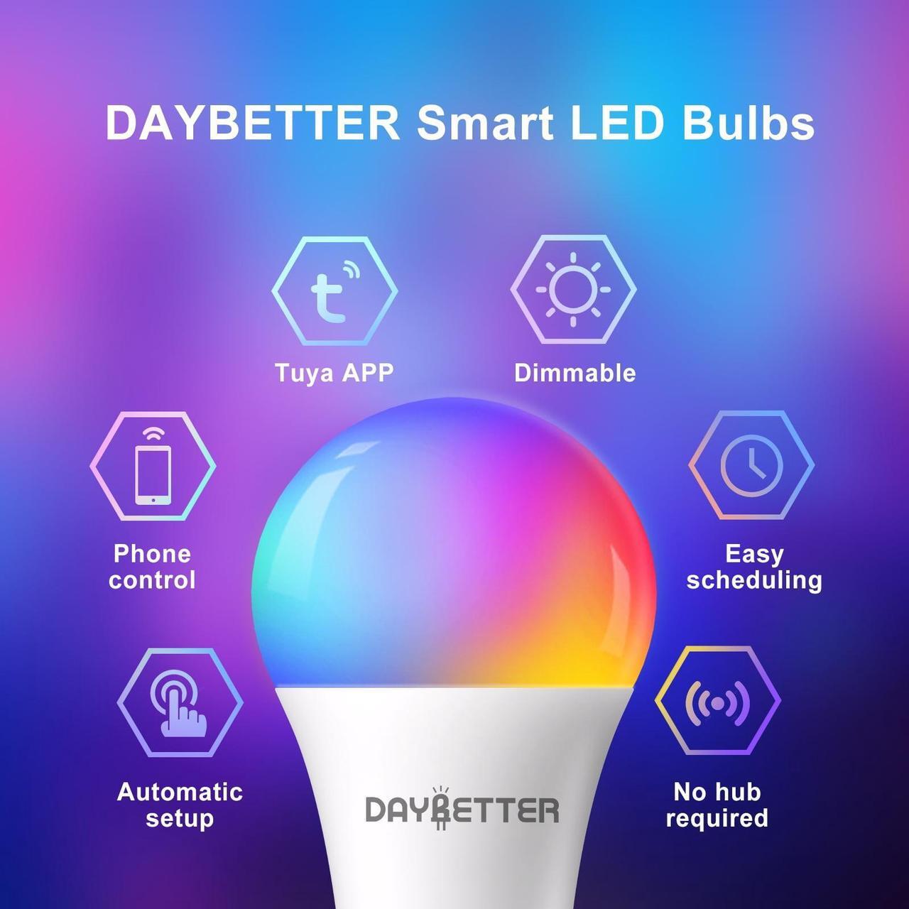 Alt view image 2 of 7 - Bulbs RGBCW Wi-Fi Color Changing Led Bulbs Compatible with Alexa &amp; Google Home Assistant A19 E26 9W 800LM Multicolor Led Light Bulb No Hub Required Light Bulbs 6