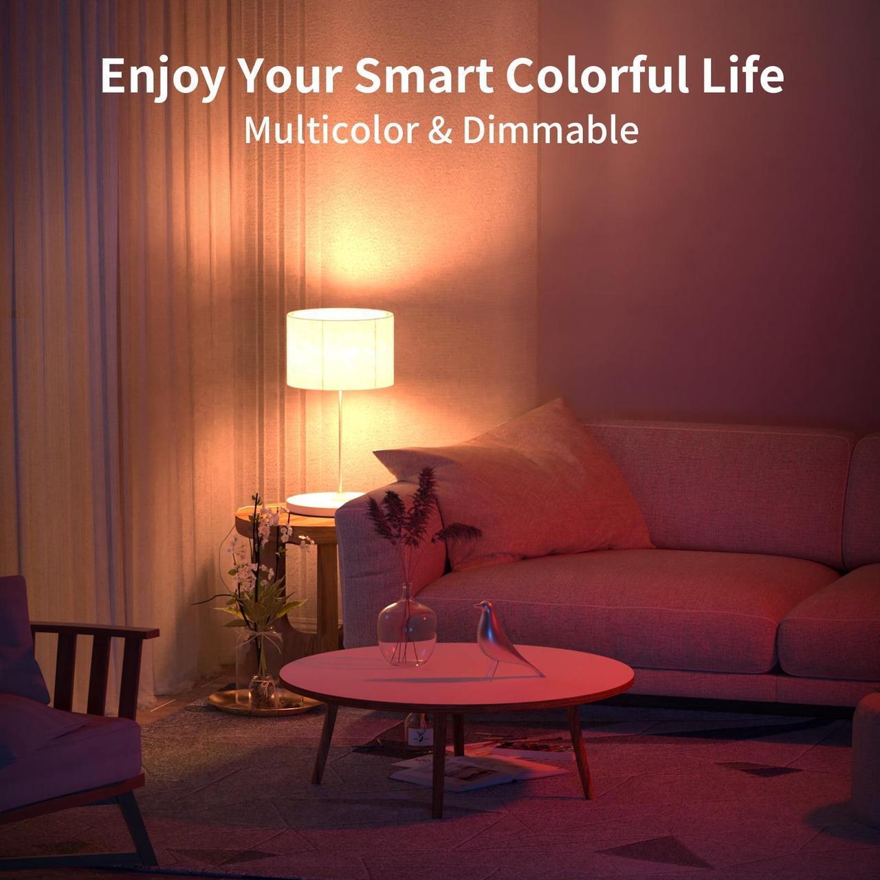 Alt view image 6 of 7 - Bulbs RGBCW Wi-Fi Color Changing Led Bulbs Compatible with Alexa &amp; Google Home Assistant A19 E26 9W 800LM Multicolor Led Light Bulb No Hub Required Light Bulbs 6