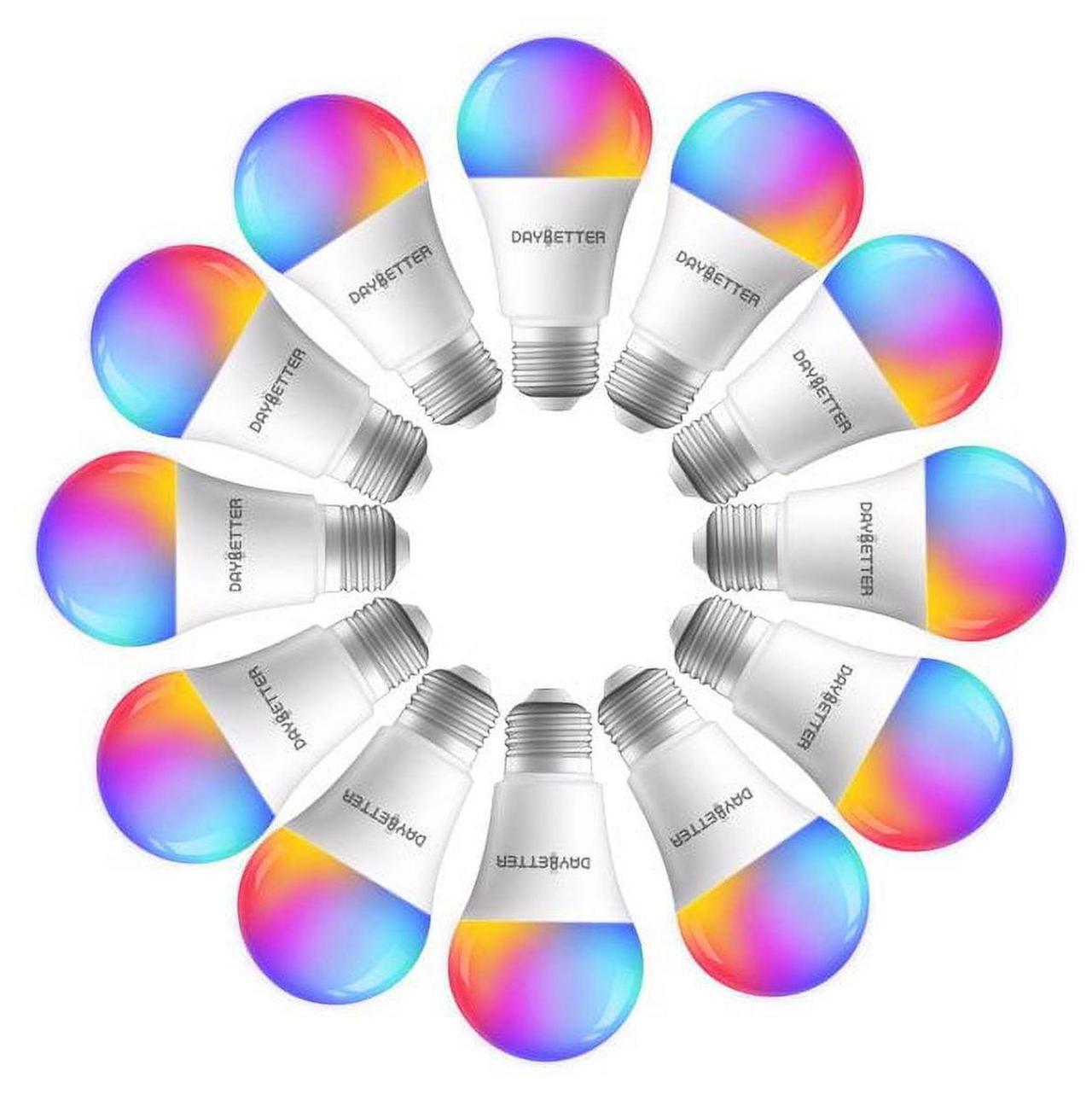 Main image of 12 Pack DAYBETTER WiFi Smart Led Light Bulb,Dimmable RGB Color Changing Smart App Control (2.4Ghz Only), A19 E26 9W (60W Equivalent) 800 Lumen