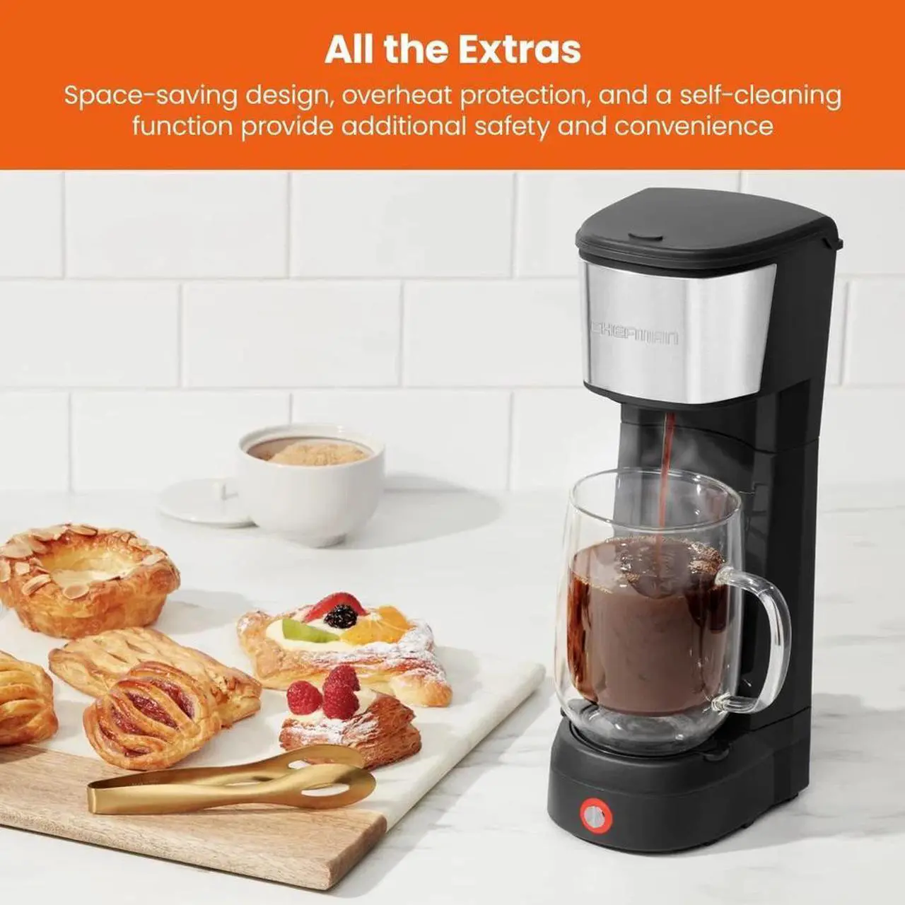 Alt view image 4 of 7 - Chefman Single Serve Coffee Maker: K-Cup & Ground Compatible, Single Cup 6-12 oz