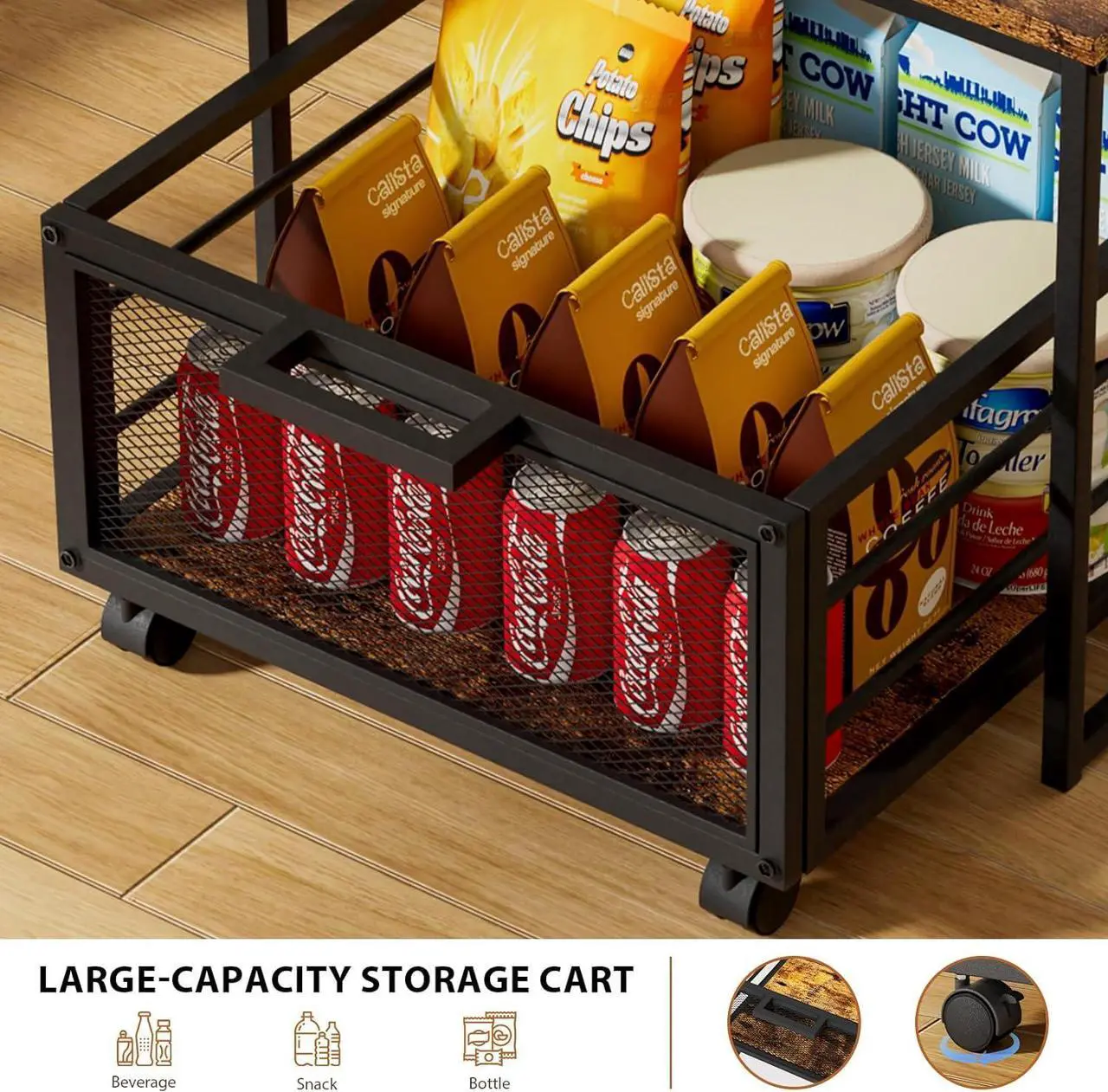 Alt view image 5 of 7 - Compact Mini Fridge Stand with Storage Drawer Rolling Basket Beverage Organizer Dorm Office Home Bar Shelving Solution