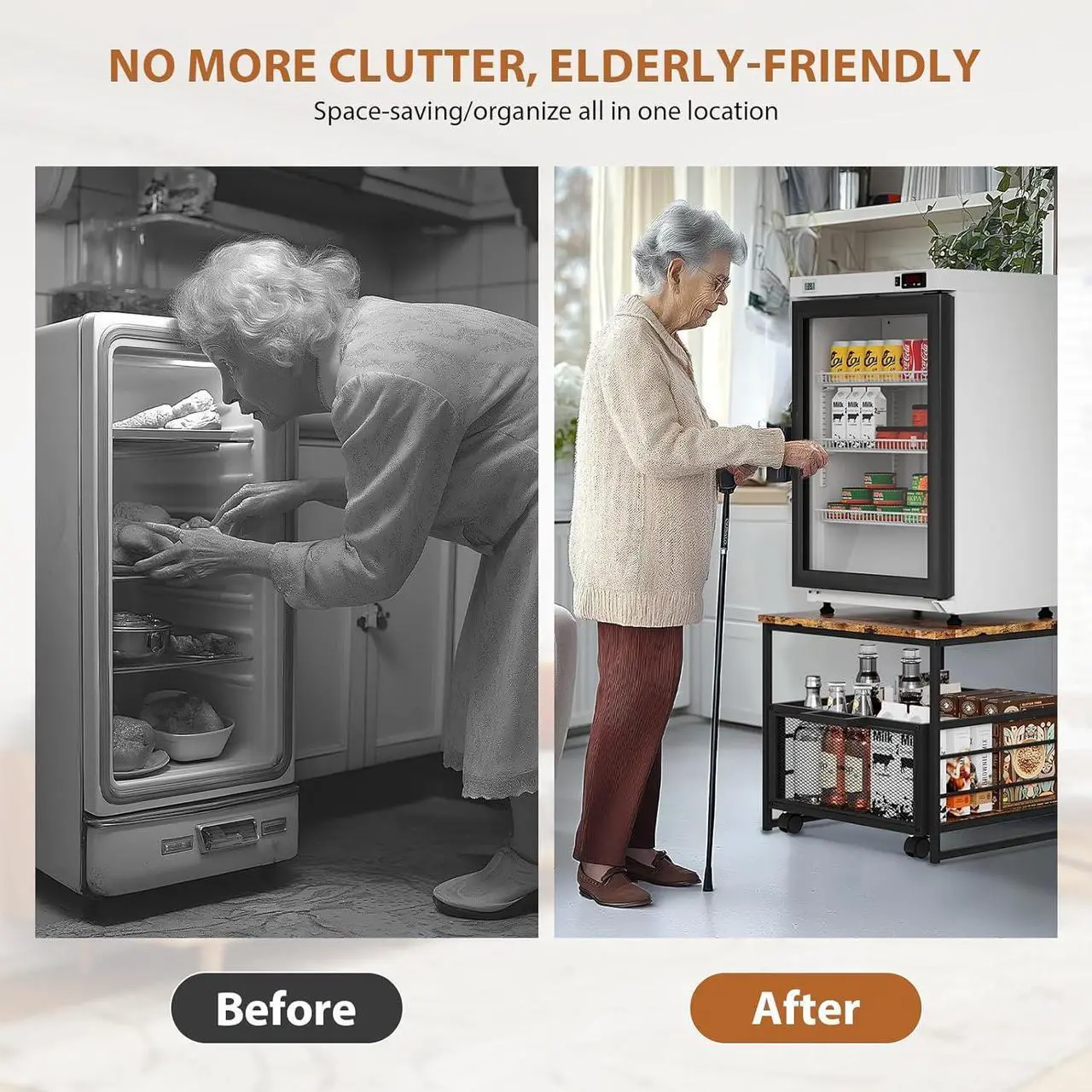 Alt view image 7 of 7 - Compact Mini Fridge Stand with Storage Drawer Rolling Basket Beverage Organizer Dorm Office Home Bar Shelving Solution