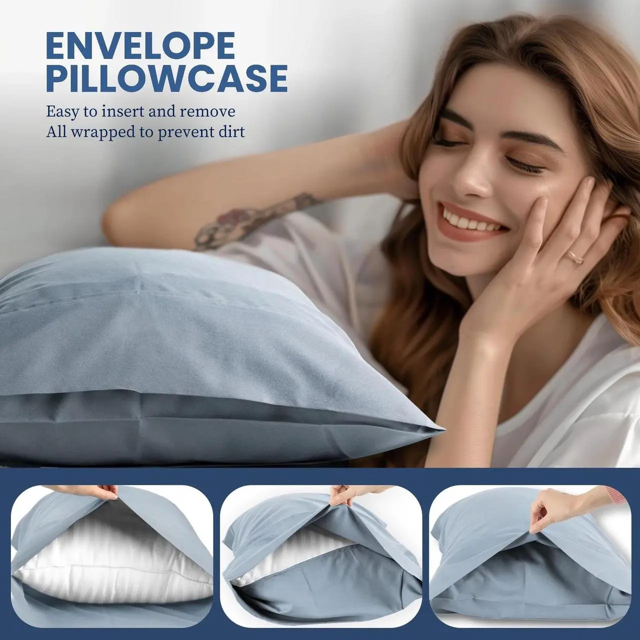 Alt view image 3 of 6 - Deep Pocket Queen Size 4 Piece Sheet Set Easy Care Cooling Bedding Sheets Blue
