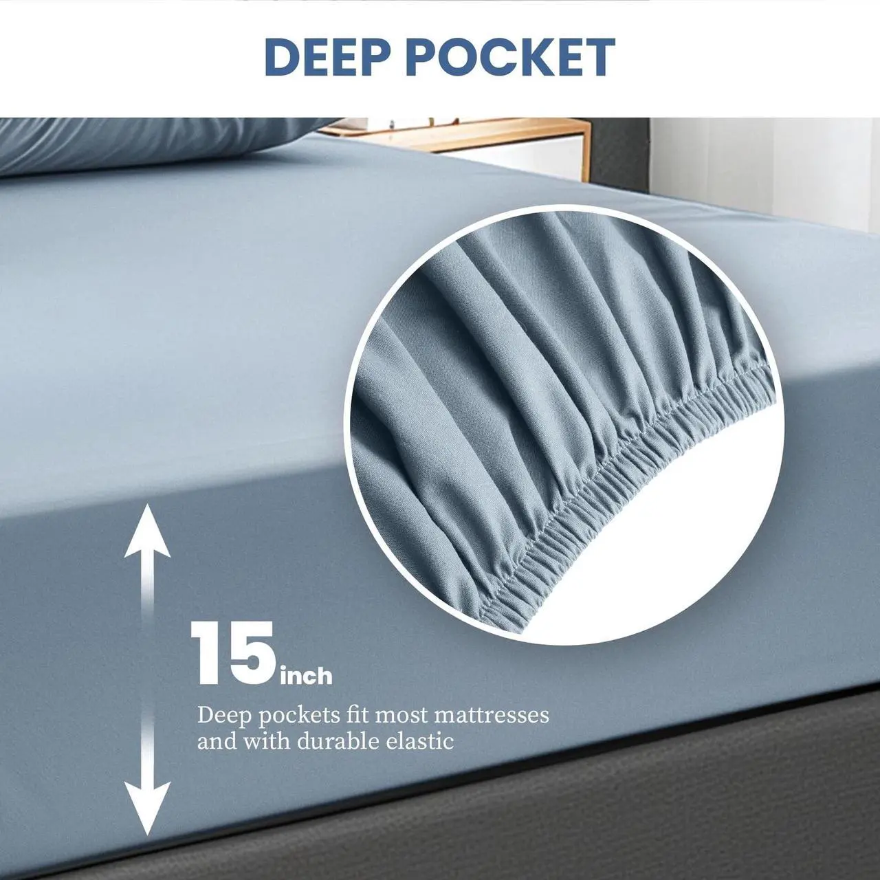 Alt view image 2 of 6 - Deep Pocket Queen Size 4 Piece Sheet Set Easy Care Cooling Bedding Sheets Blue