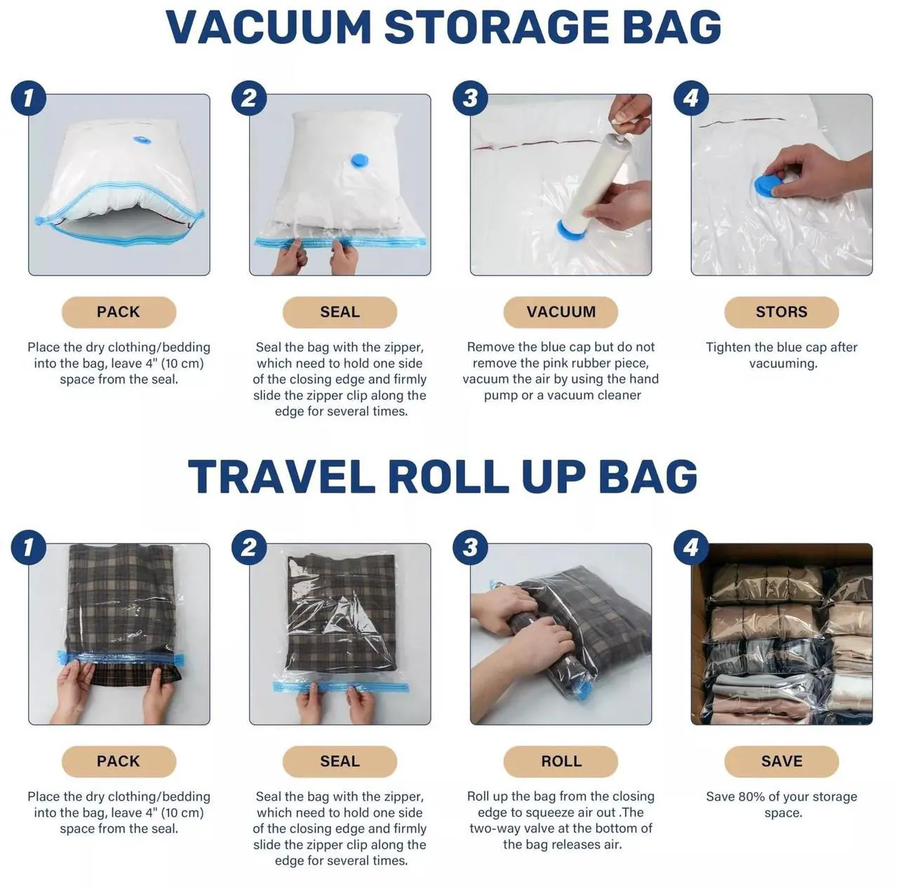Alt view image 3 of 6 - Vacuum Storage Bags 25 Pack Space Saver Vacuum Seal Bags with Hand Pump