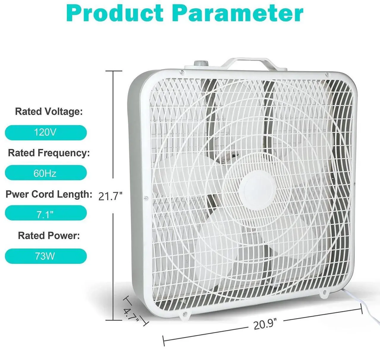 Alt view image 4 of 7 - 20 Box Fan 3-Speed Cooling Table Fan with Aerodynamic Shaped Fan Blades