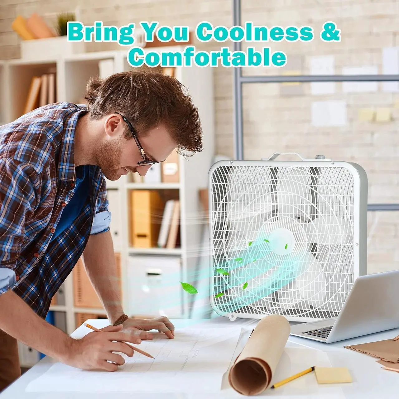 Alt view image 6 of 7 - 20 Box Fan 3-Speed Cooling Table Fan with Aerodynamic Shaped Fan Blades
