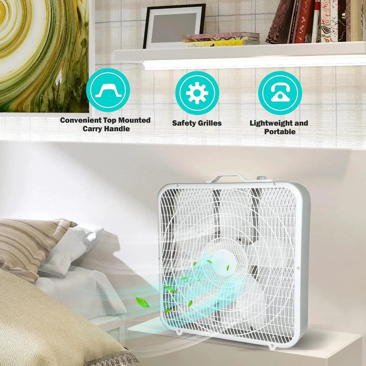 Alt view image 3 of 7 - 20 Box Fan 3-Speed Cooling Table Fan with Aerodynamic Shaped Fan Blades