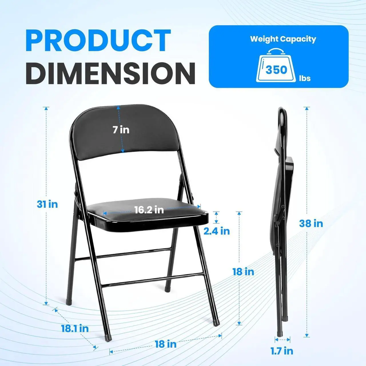 Alt view image 2 of 5 - 2 Pack Folding Chairs with Leather Padded & Durable Metal Frame, Foldable, Black
