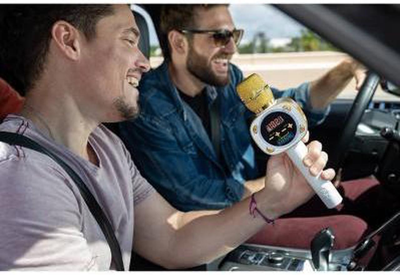 Alt view image 8 of 16 - singing machine official carpool karaoke, the mic, bluetooth microphone for cars, white cpk545