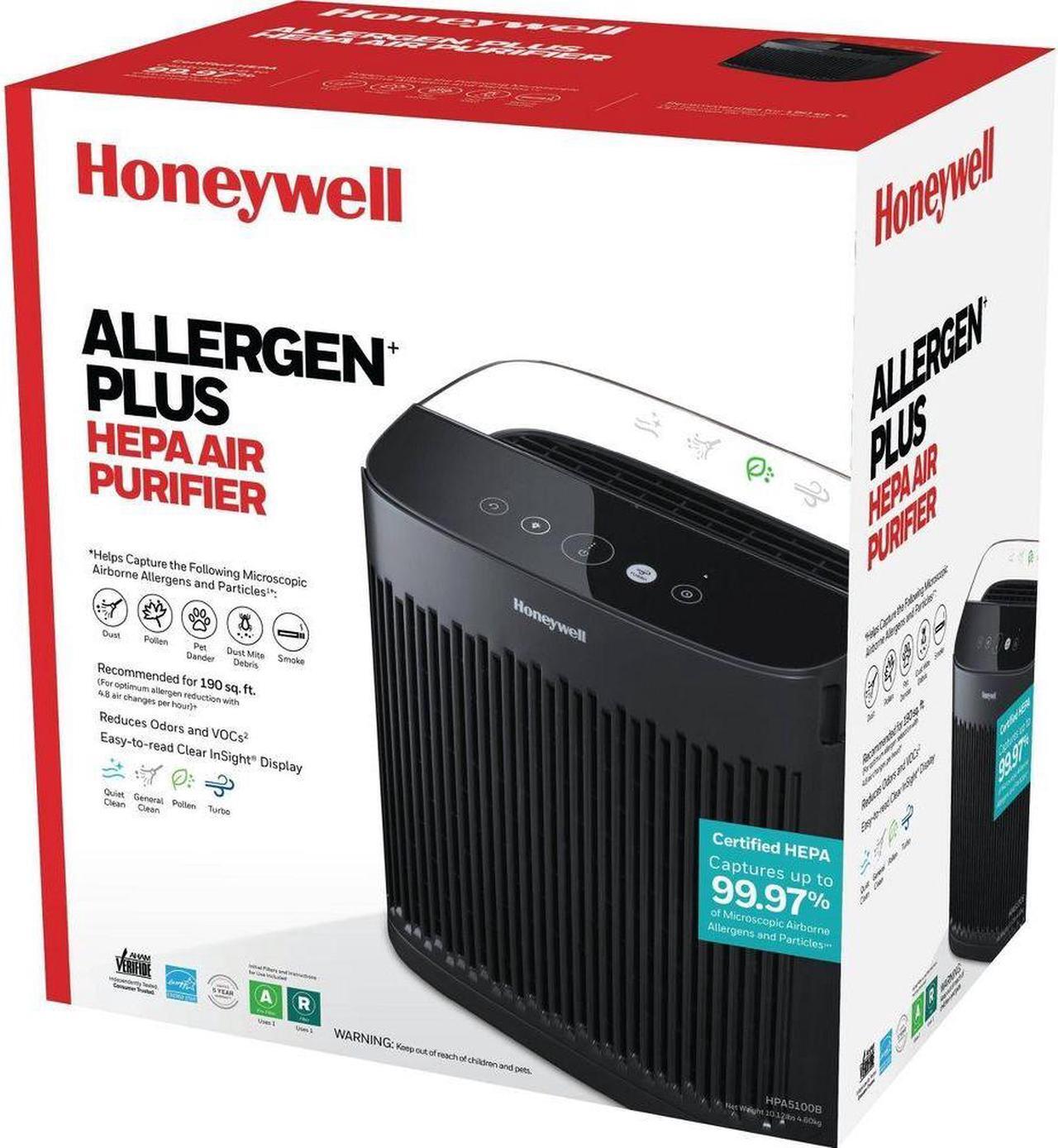 Alt view image 9 of 10 - Honeywell InSight HEPA Air Purifier - Black, HPA5100B - True HEPA, Activated Carbon - 190 Sq. ft. - Black