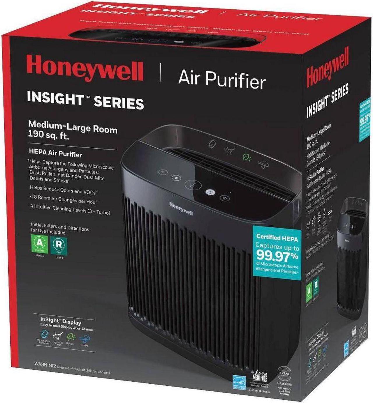 Alt view image 10 of 10 - Honeywell InSight HEPA Air Purifier - Black, HPA5100B - True HEPA, Activated Carbon - 190 Sq. ft. - Black