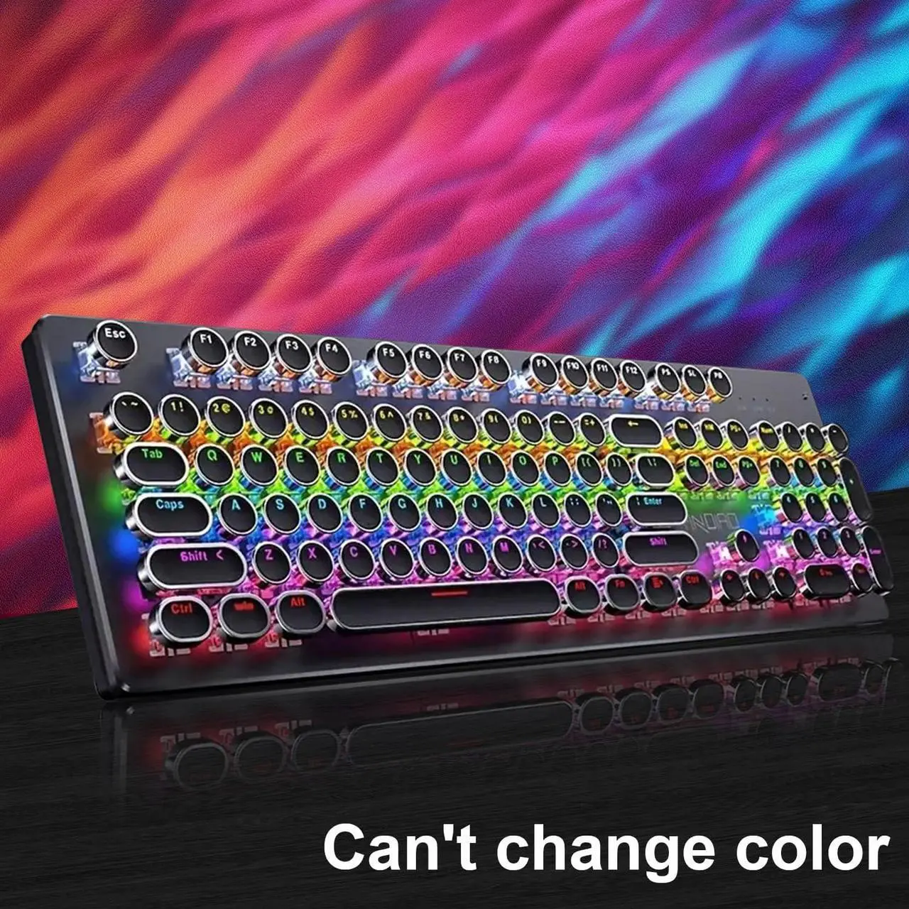 Alt view image 2 of 7 - GPERHUAN Typewriter Mechanical Keyboard, Rainbow LED Backlit, Vintage Retro Style, Blue Switches, 104 Keys for PC, Mac, Black