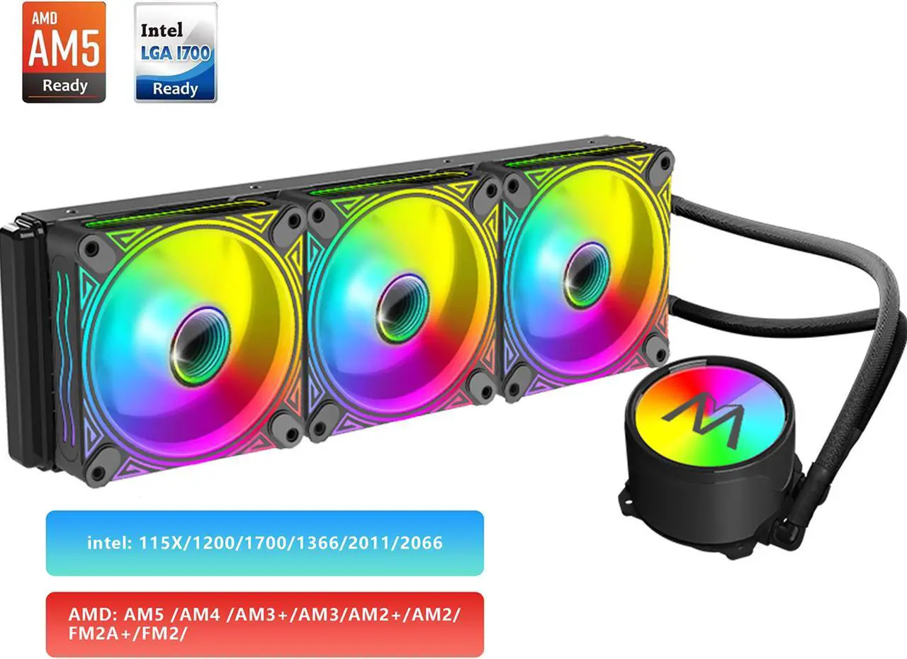 Alt view image 3 of 6 - 360 ARGB CPU Water Cooler 5V 3-PIN Connector 360mm Addressable RGB Fan0mm CPU Liquid Cooler,AIOCooler,LGA115X/1200/1700/1366/2011 / 2066, AM5 / AM4 /AM3+/AM3/AM2+/AM2/FM2+/FM2/ Black