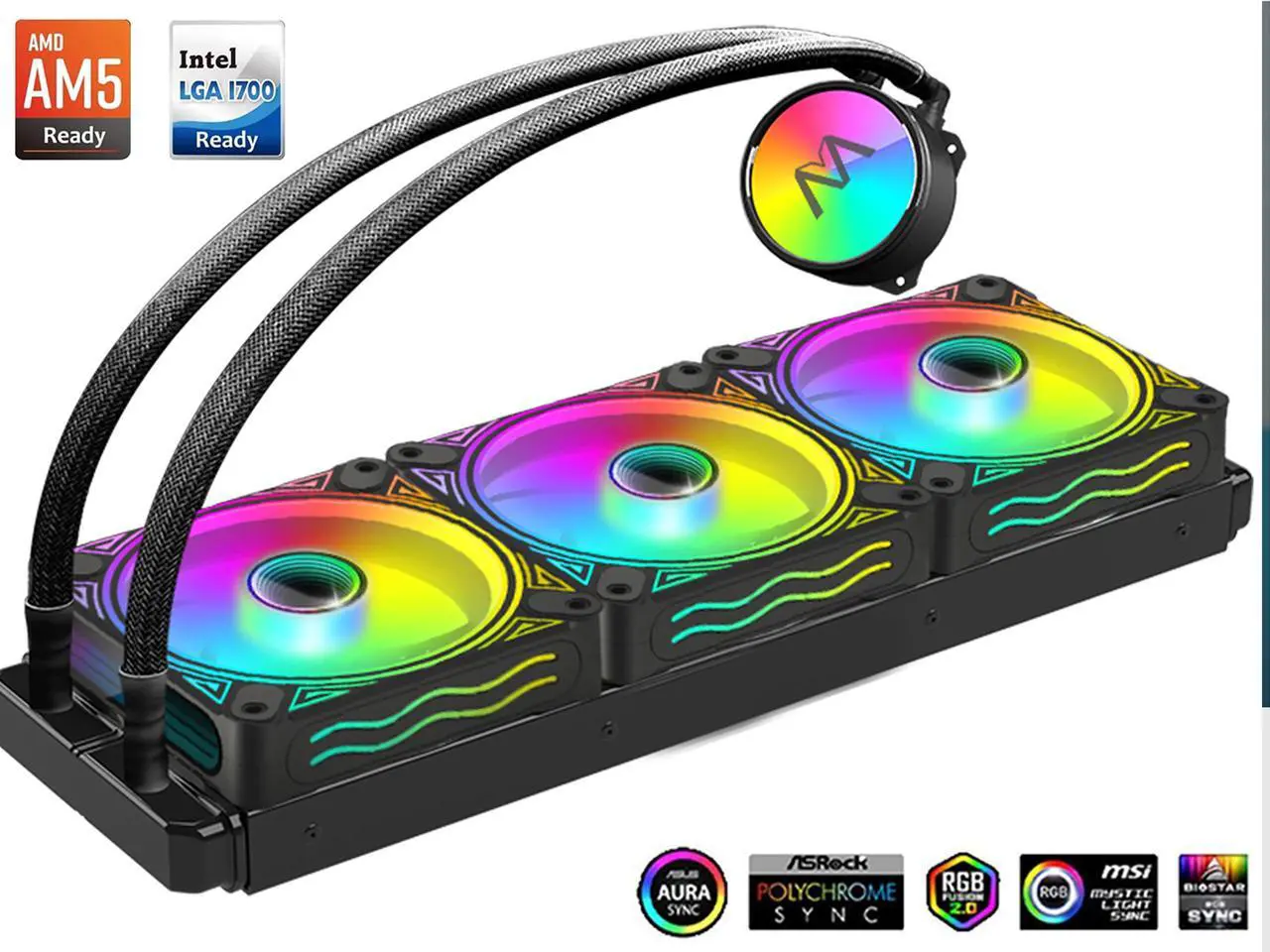Alt view image 6 of 6 - 360 ARGB CPU Water Cooler 5V 3-PIN Connector 360mm Addressable RGB Fan0mm CPU Liquid Cooler,AIOCooler,LGA115X/1200/1700/1366/2011 / 2066, AM5 / AM4 /AM3+/AM3/AM2+/AM2/FM2+/FM2/ Black