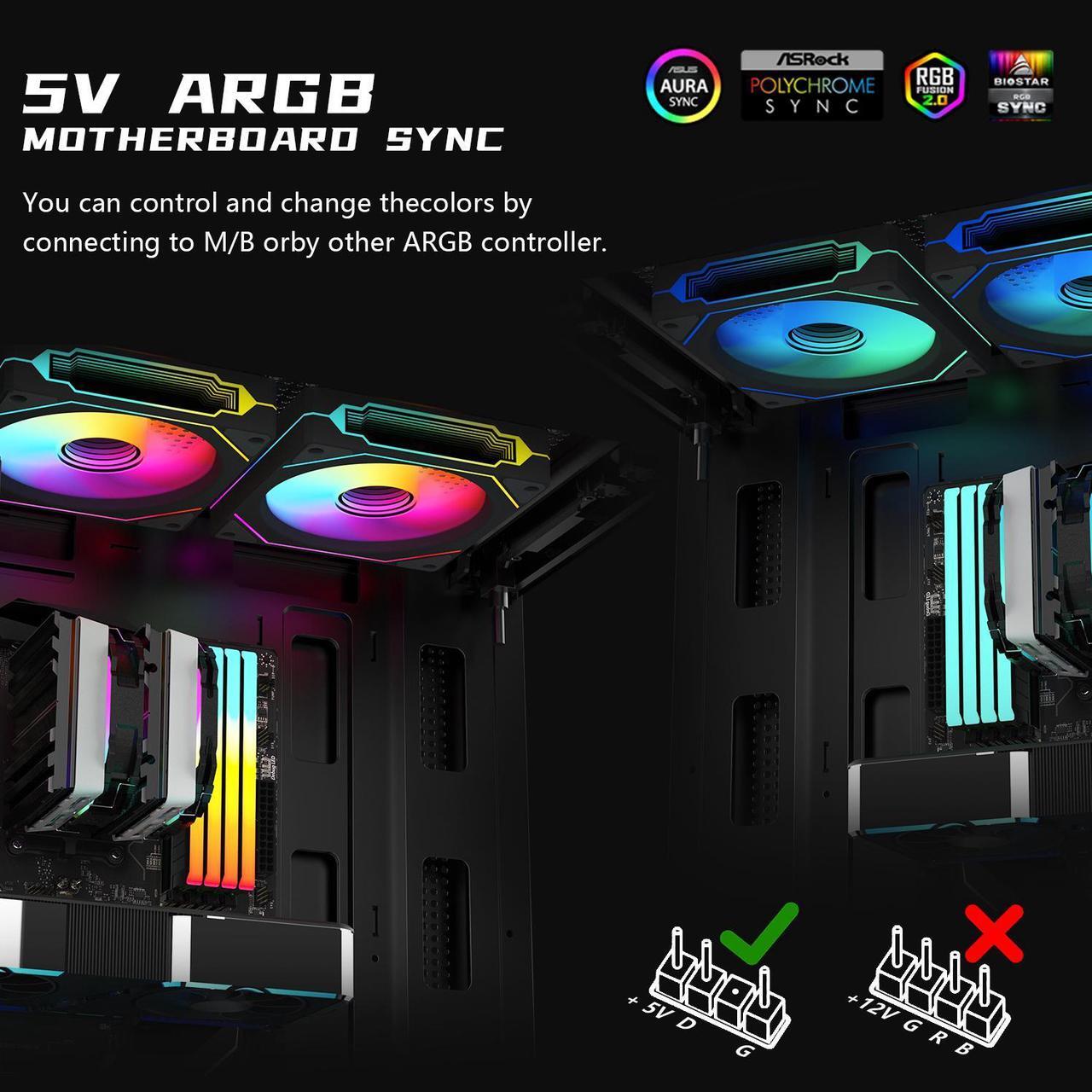 Alt view image 5 of 7 - RGB Fans:6 pack 120mm PWM ARGB Case Fan with Fan Hub and Remote,Speed Control,PWM Control Fan for Computer Case and Liquid Cooling System