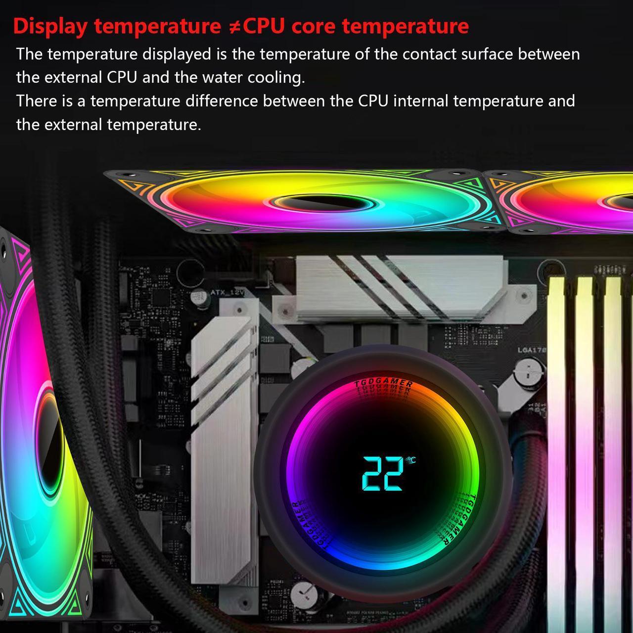 Alt view image 5 of 7 - 360mm CPU Liquid Cooler,Water Cooler with Temperature Display Screen,360mm Radiator ARGB & PWM Case Fans,LGA115X/1200/1700/1366/2011 / 2066,  AM5 / AM4 ,Black 3 Fan Slots (120 mm)
