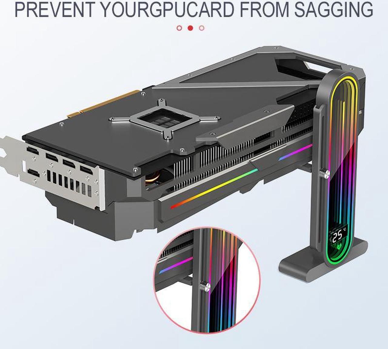 Alt view image 3 of 7 - ARGB GPU Support Bracket, Universal GPU Bracket with Temperature Display, Graphics Video Card Brace with Height Adjustable