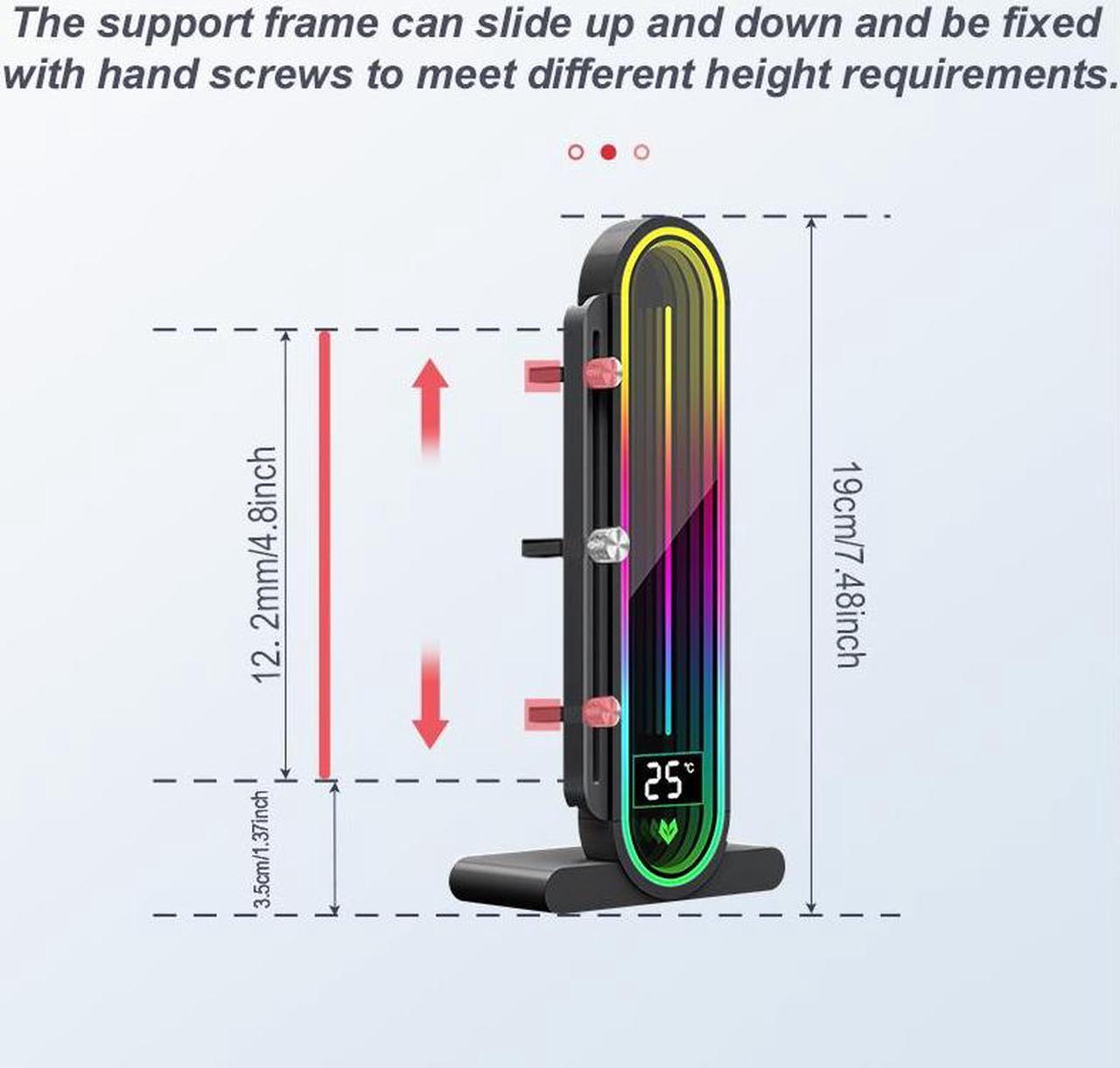 Alt view image 4 of 7 - ARGB GPU Support Bracket, Universal GPU Bracket with Temperature Display, Graphics Video Card Brace with Height Adjustable