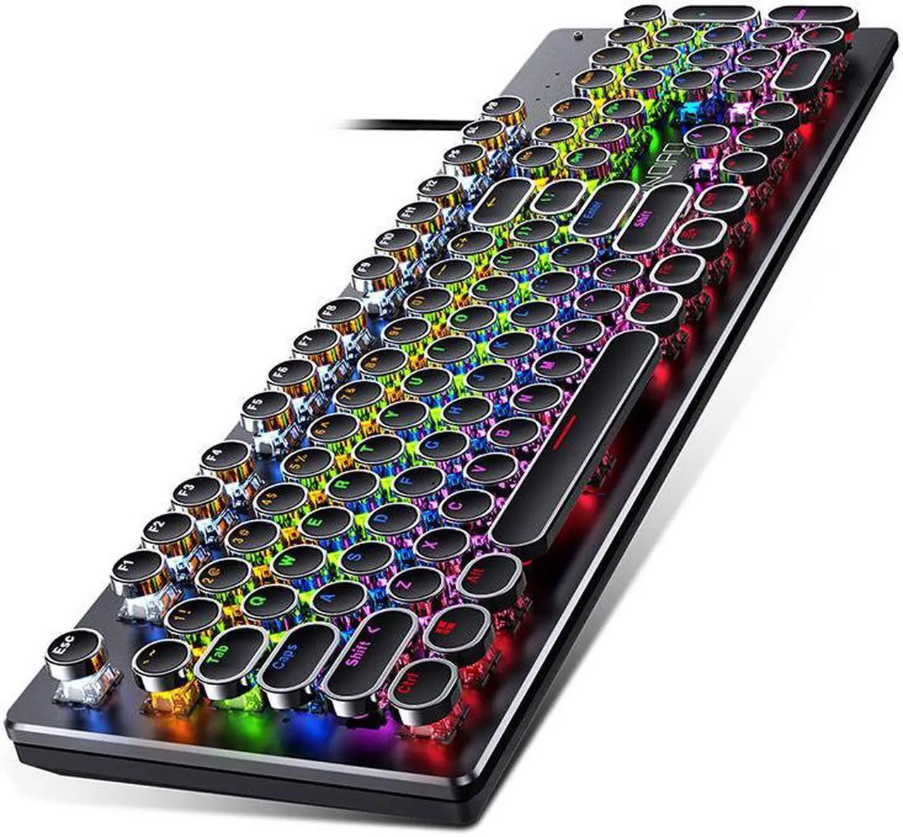 Alt view image 7 of 7 - GPERHUAN Typewriter Mechanical Keyboard, Rainbow LED Backlit, Vintage Retro Style, Blue Switches, 104 Keys for PC, Mac, Black