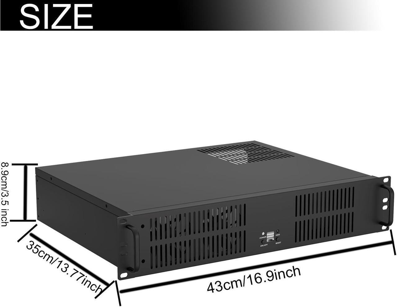 Alt view image 6 of 7 - 2U Micro ATX Compact Rackmount 3 x 3.5-inch HDD and 1 x 2.5-inch SSD Chassis Support ATX PS2 PSU, USB2.0 x 2