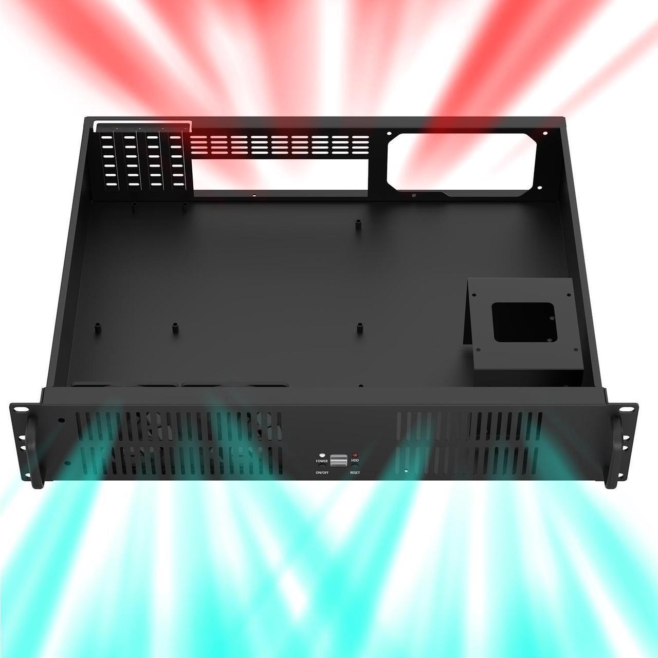 Alt view image 7 of 7 - 2U Micro ATX Compact Rackmount 3 x 3.5-inch HDD and 1 x 2.5-inch SSD Chassis Support ATX PS2 PSU, USB2.0 x 2