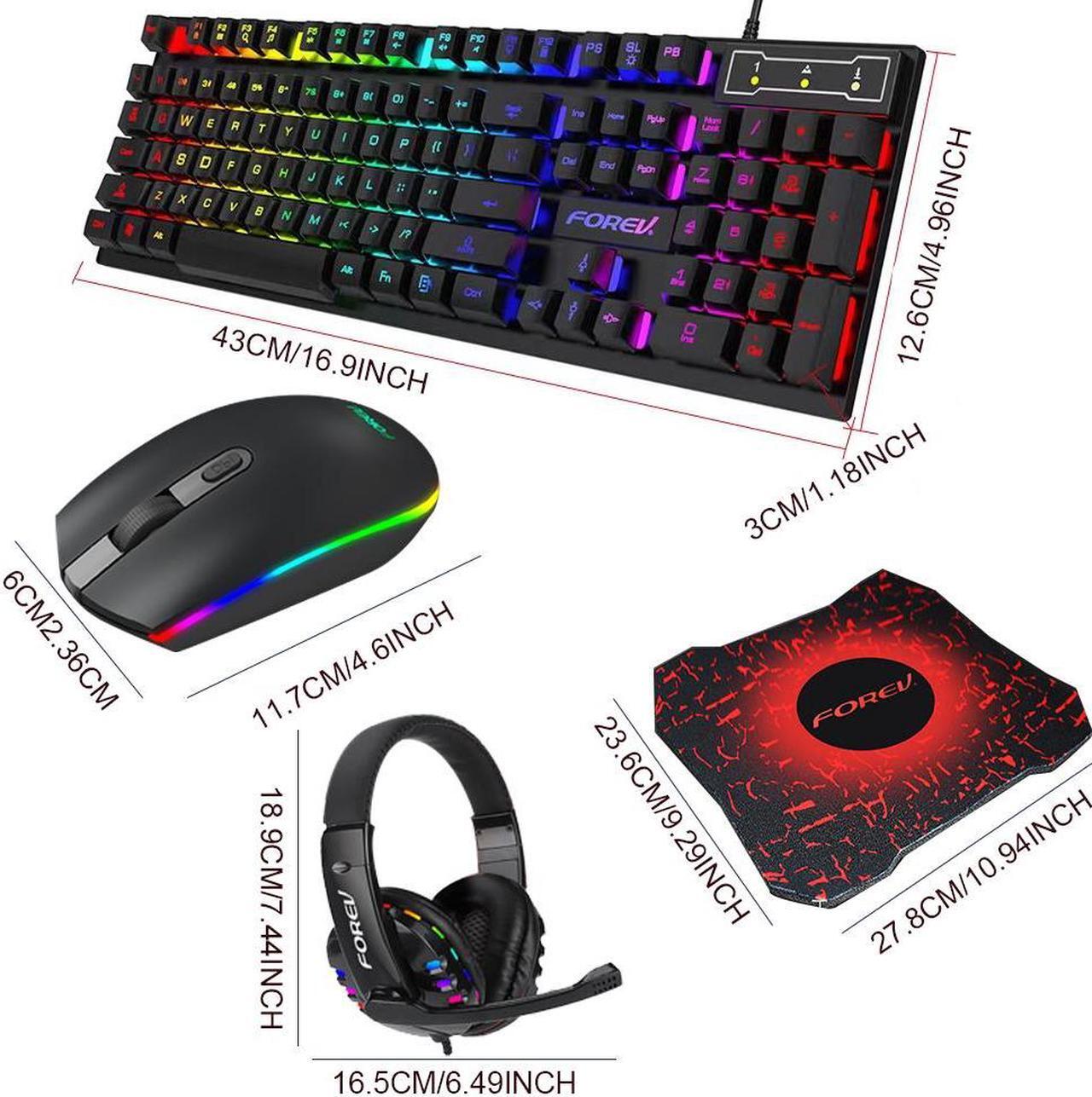 Alt view image 2 of 7 - Wired Gaming Keyboard and Mouse Headset Combo,Rainbow LED Backlit Wired Keyboard,Over Ear Headphone with Mic,Rainbow Backlit Gaming Mice,Mouse Pad,for PC,Laptop,Mac,PS4,Xbox(Black)