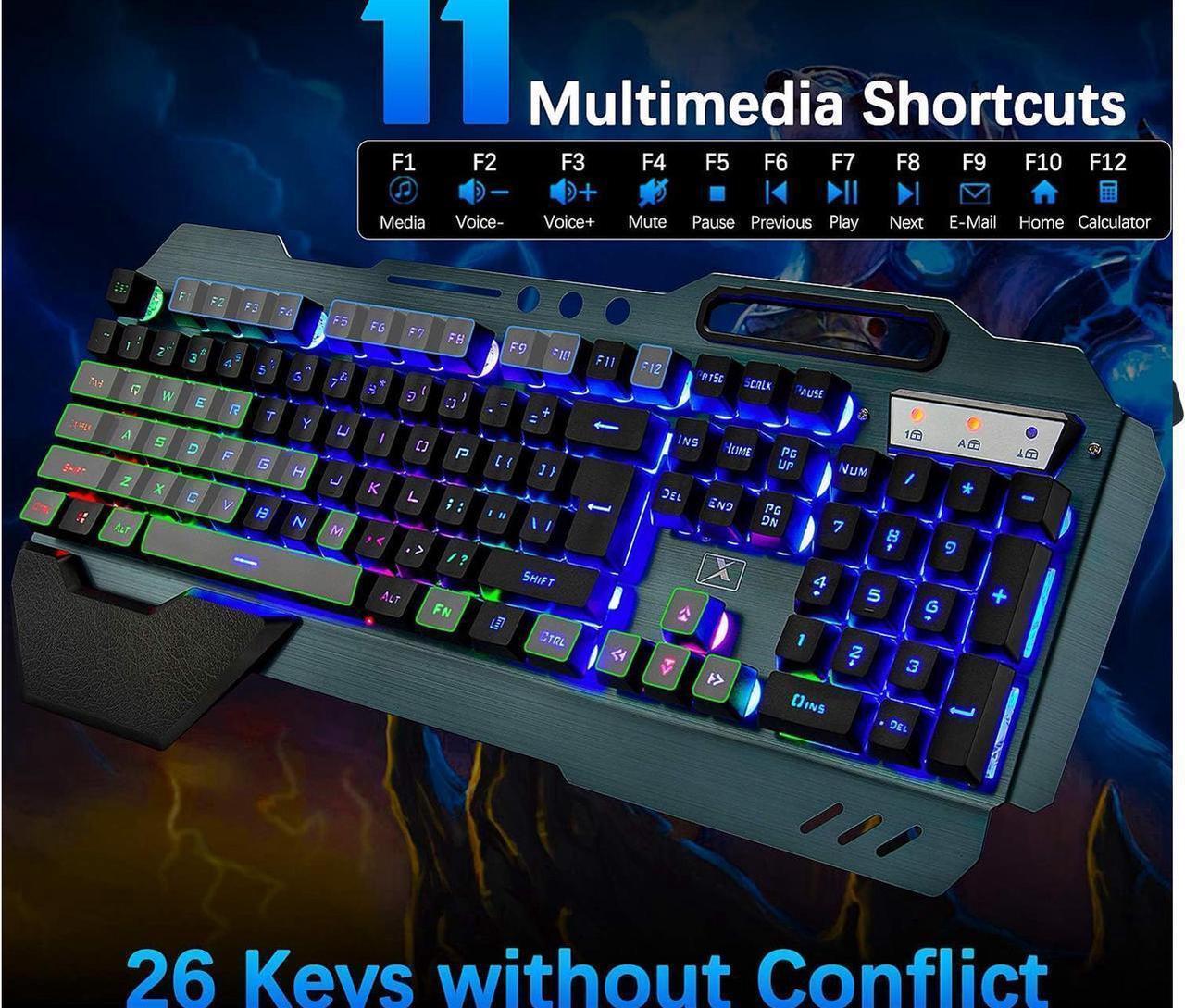 Alt view image 5 of 7 - Wireless gaming Keyboard and Mouse,Rainbow Backlit Rechargeable Keyboard Mouse with 3800mAh Battery Metal Panel,Removable Hand Rest Mechanical Feel Keyboard and 7 Color Gaming Mute Mouse for PC Gamers