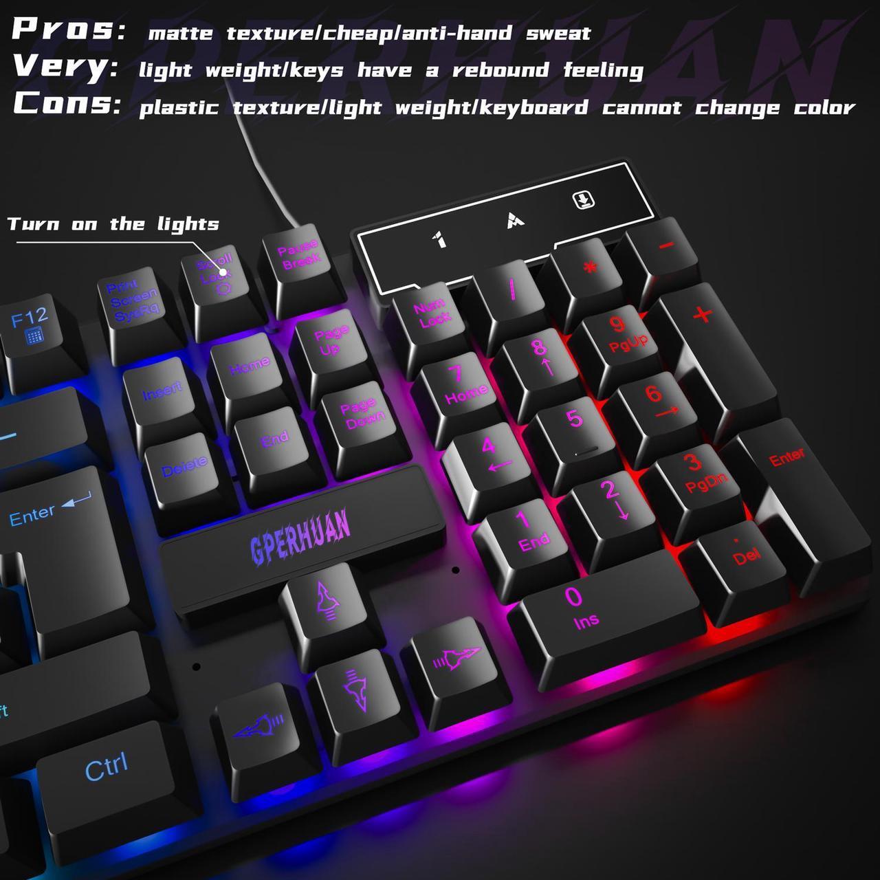 Alt view image 3 of 7 - Wired Gaming Keyboard and Mouse Headset Combo,Rainbow LED Backlit Wired Keyboard,Over Ear Headphone with Mic,Rainbow Backlit Gaming Mice,Mouse Pad,for PC,Laptop,Mac,PS4,Xbox(Black)
