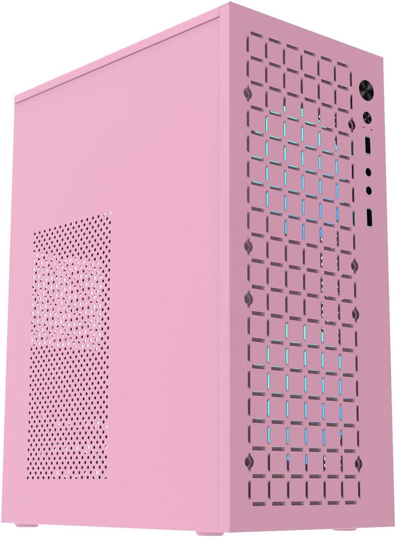 matx case,itx case,High Airflow Micro ATX PC Case, Support MATX, Mini-ITX, Micro ATX case Slim with USB2.0x2 I/O Port, Pink Without Fans