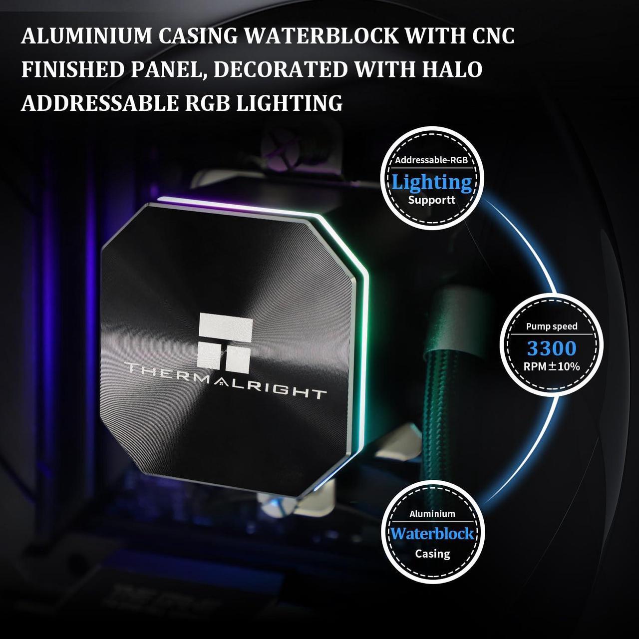 Alt view image 4 of 5 - Thermalright Frozen Edge 240 Black CPU Water Cooler with PWM Fans, Pump Speed is 3300RPM,S-FDB Bearing, for AMD AM4/AM5,Intel LGA1150/1155/1200/1700/2011(FE240 Black)