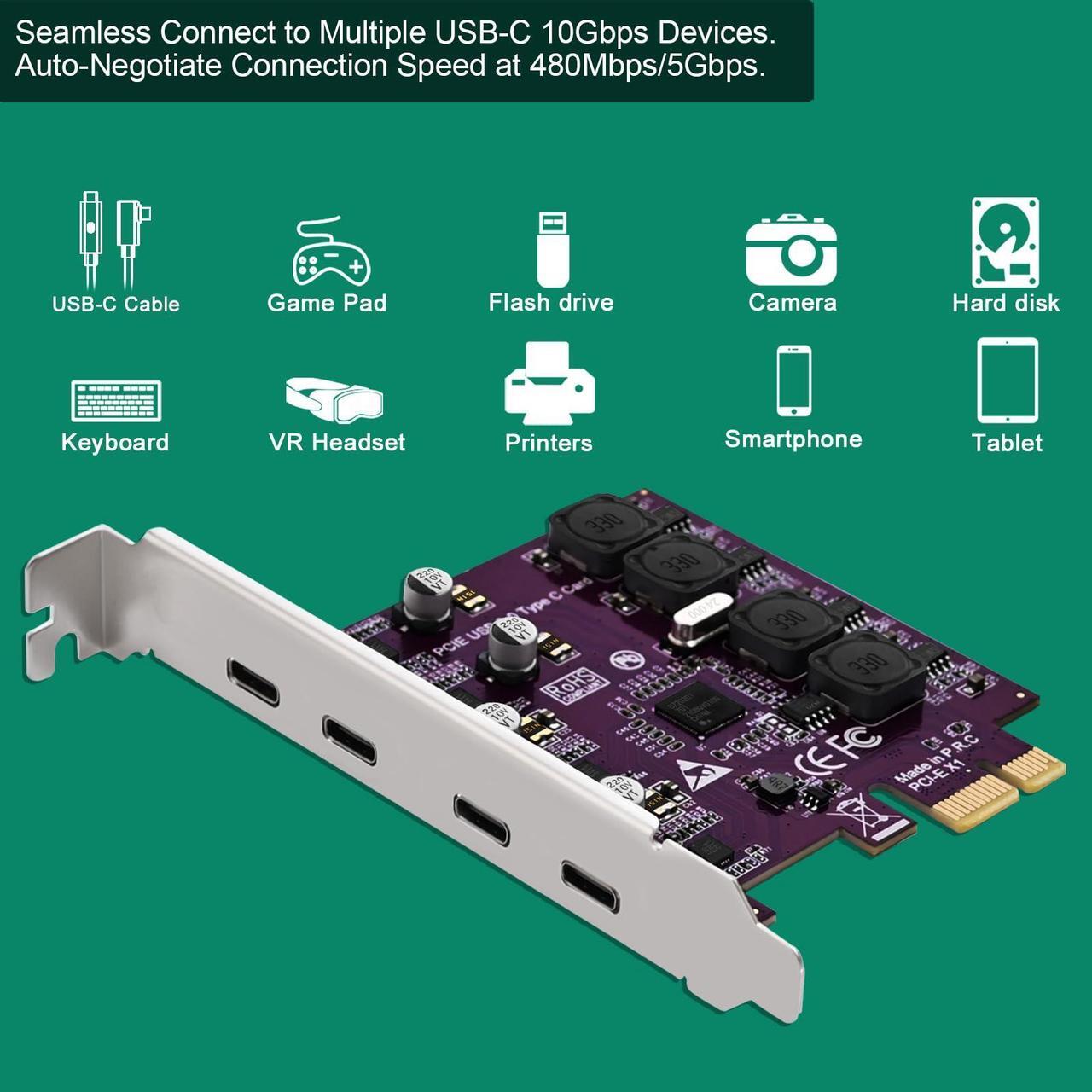 Alt view image 4 of 5 - FebSmart 4X 5Gbps USB-C Ports PCI Express USB 3.0 Expansion Card for Windows 11, 10, 8.x, 7, Vista, XP Desktop PCs, Built in Self-Powered Technology, No Need Additional Power Supply (FS-U304C-Pro)