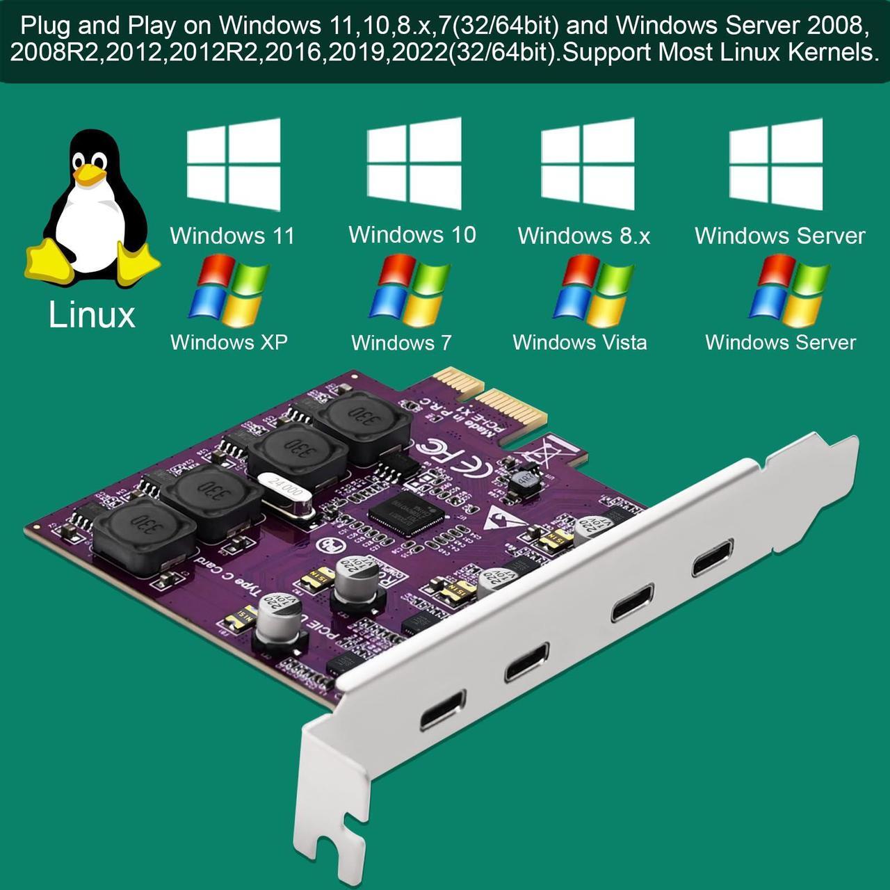 Alt view image 5 of 5 - FebSmart 4X 5Gbps USB-C Ports PCI Express USB 3.0 Expansion Card for Windows 11, 10, 8.x, 7, Vista, XP Desktop PCs, Built in Self-Powered Technology, No Need Additional Power Supply (FS-U304C-Pro)