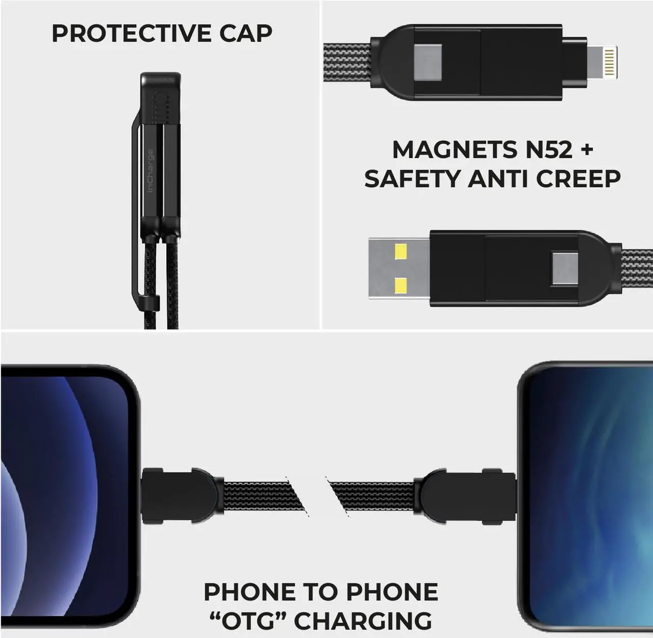 Alt view image 4 of 5 - Rolling Square inCharge X + inCharge XL 6.6ft Bundle - 6-in-1 Multi Charging Universal Cables with 100W Ultra-Fast Charging Power, Portable USB and USB-C Cable