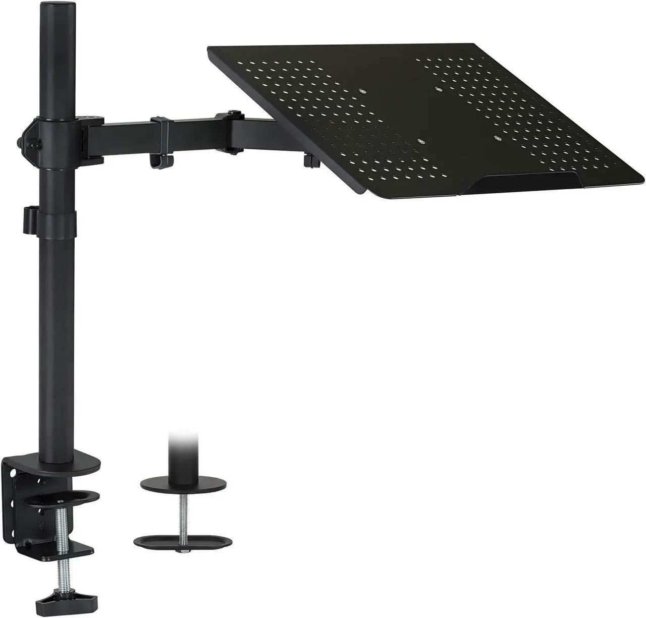 Alt view image 3 of 5 - Mount-It! Laptop Desk Mount, Full Motion Laptop Arm with Vented Tray, Heavy-Duty Adjustable Notebook Extension Arm up to 17 Inch with C-Clamp and Grommet Base