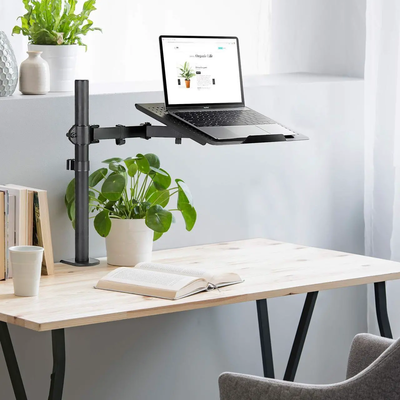 Alt view image 2 of 5 - Mount-It! Laptop Desk Mount, Full Motion Laptop Arm with Vented Tray, Heavy-Duty Adjustable Notebook Extension Arm up to 17 Inch with C-Clamp and Grommet Base