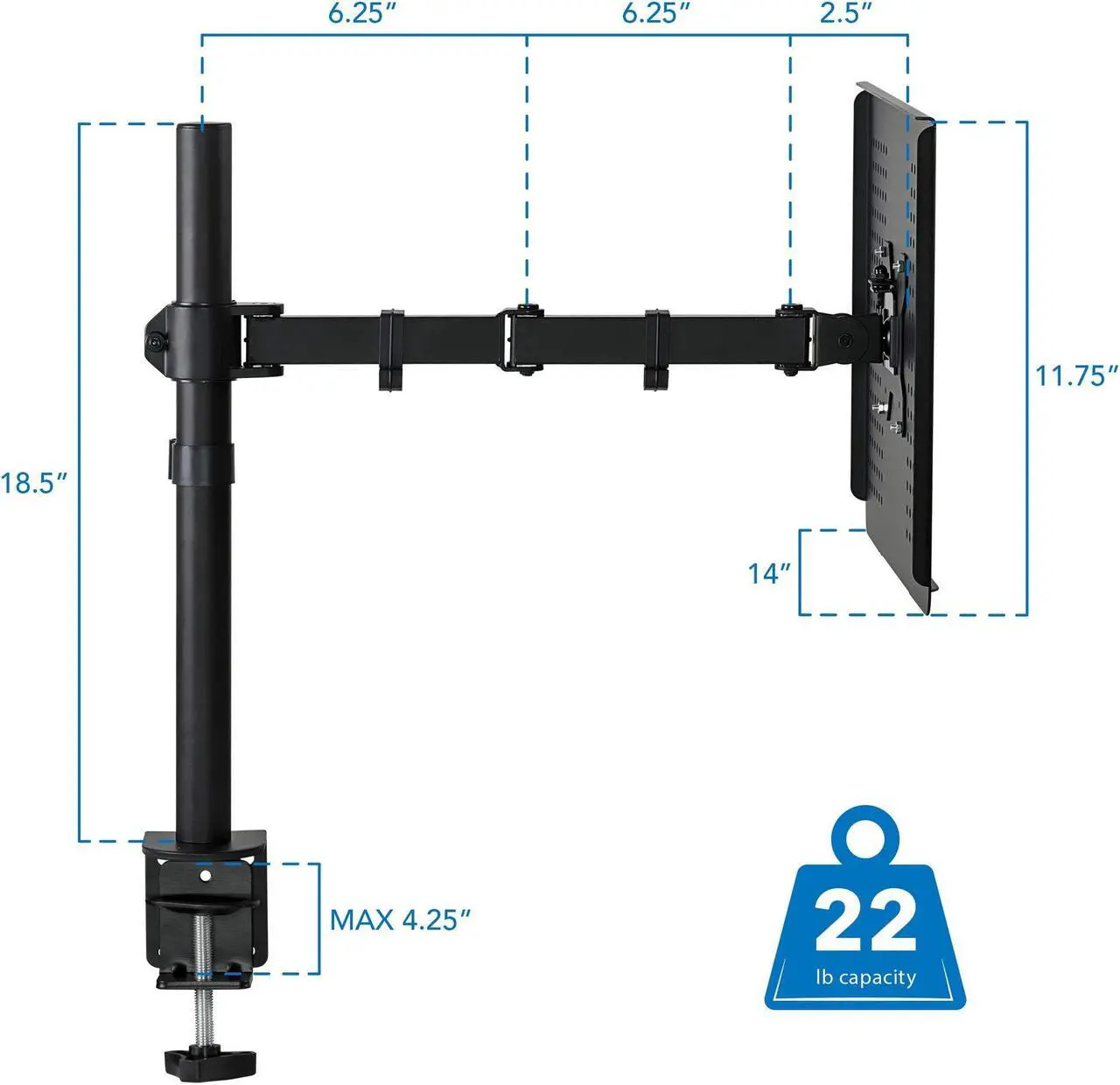 Alt view image 5 of 5 - Mount-It! Laptop Desk Mount, Full Motion Laptop Arm with Vented Tray, Heavy-Duty Adjustable Notebook Extension Arm up to 17 Inch with C-Clamp and Grommet Base