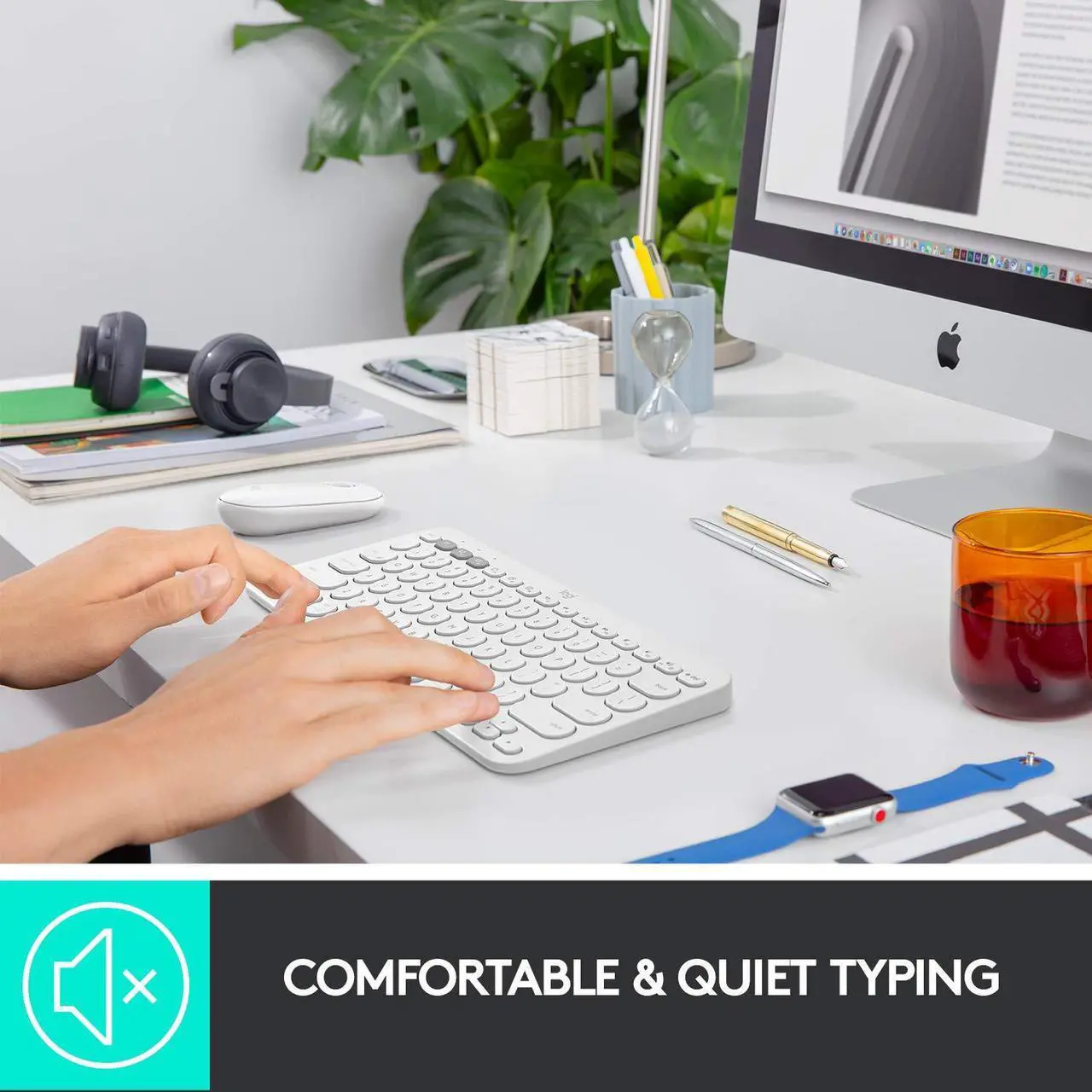 Alt view image 2 of 5 - Logitech K380 Pebble Wireless Multi-Device Keyboard for Apple iOS, Apple TV android or Chrome, Bluetooth, Compact Space-Saving Design, PC/Mac/Laptop/Smartphone/Tablet - Off White