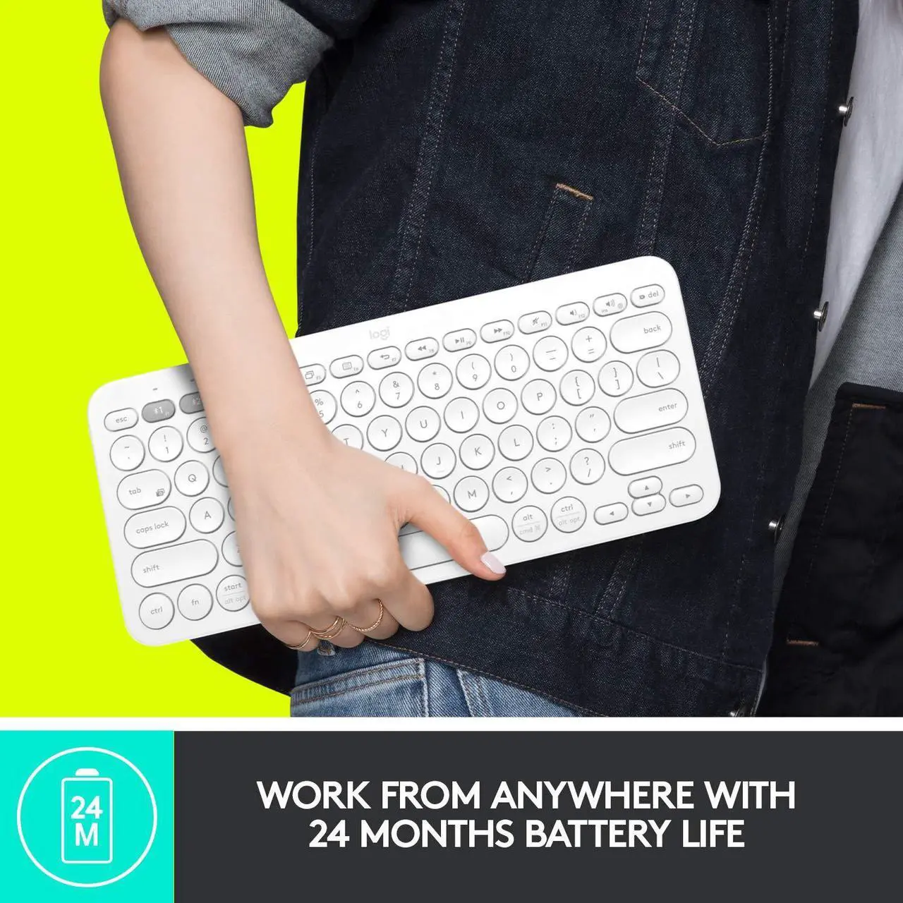 Alt view image 4 of 5 - Logitech K380 Pebble Wireless Multi-Device Keyboard for Apple iOS, Apple TV android or Chrome, Bluetooth, Compact Space-Saving Design, PC/Mac/Laptop/Smartphone/Tablet - Off White