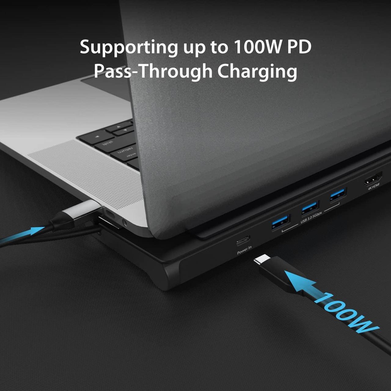 Alt view image 2 of 5 - j5create USB-C Dual HDMI Docking Station (10-in-1), 4K + 1080p Dual HDMI Display, 5Gbps USB-A x3, SD Card Reader, PD 100W, RJ45 Ethernet, Combo Audio Jack, for MacBook and Windows Laptop (JCD542)