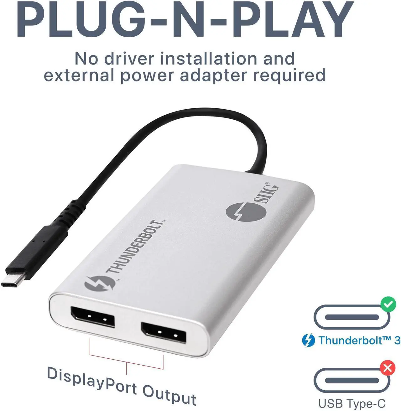 Alt view image 5 of 5 - SIIG Thunderbolt 3 to Dual DisplayPort Adapter - Single 5K@60HZ - Dual 4K@60HZ - USB Type C to 2 DP 1.2 Ports for Mac & Windows - MacBook Pro/MacBook/Dell XPS/HP/Lenovo JU-TB0611-S1