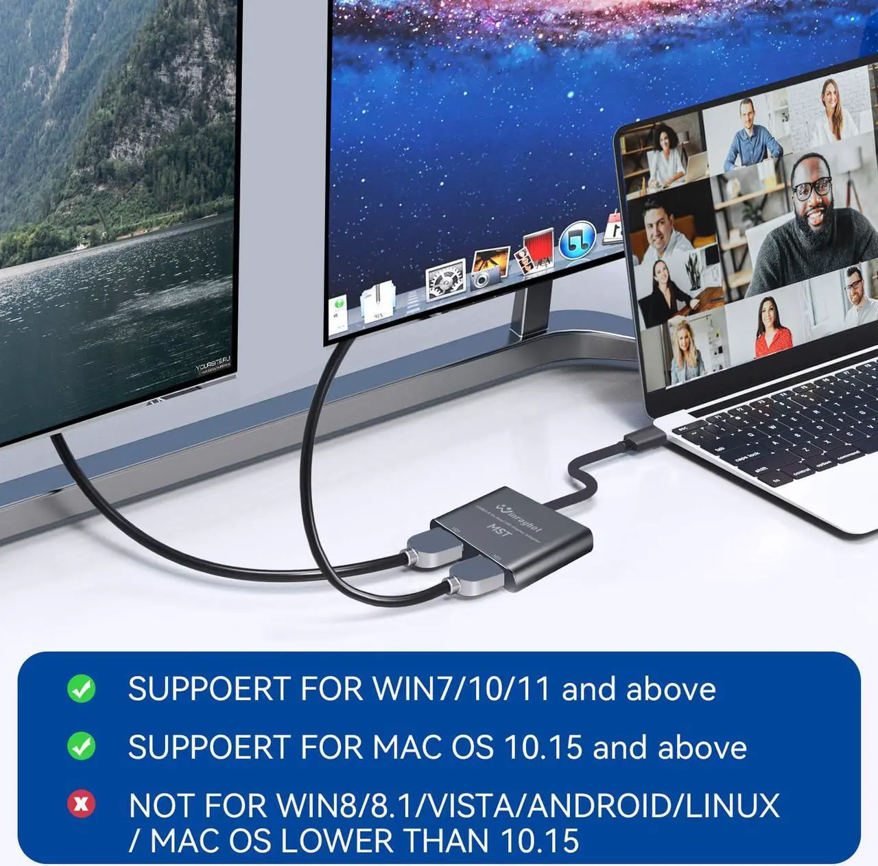 Alt view image 2 of 5 - USB to HDMI Adapter for 2 Monitors-USB3.0 to Dual hdmi Adapter for 3 Monitors-USB to displayport Adapter Supports Mac & Windows/Dual HDMI Extender -External Video & Graphics Card Adapter
