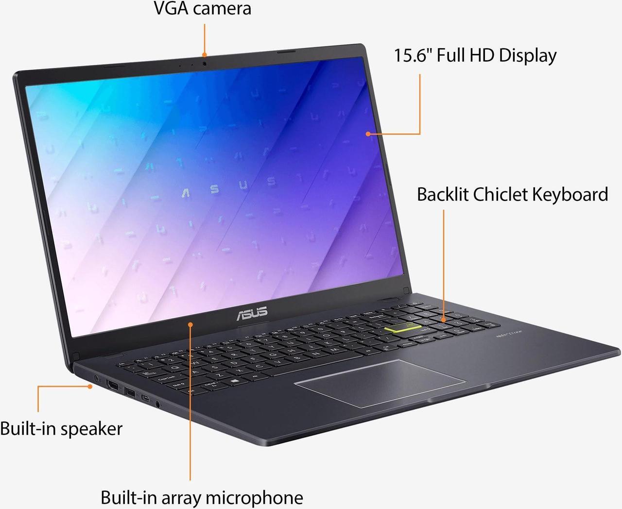 Alt view image 3 of 5 - asus Laptop 2023 Newest Thin Light Laptop Computer, 15.6'' FHD Display, Intel Pentium N5030, 4GB RAM, 192GB Storage (128GB eMMC+64GB SD),Webcam,WiFi, Backlit KB, Office 365, Win11 S+MarxsolAccessory