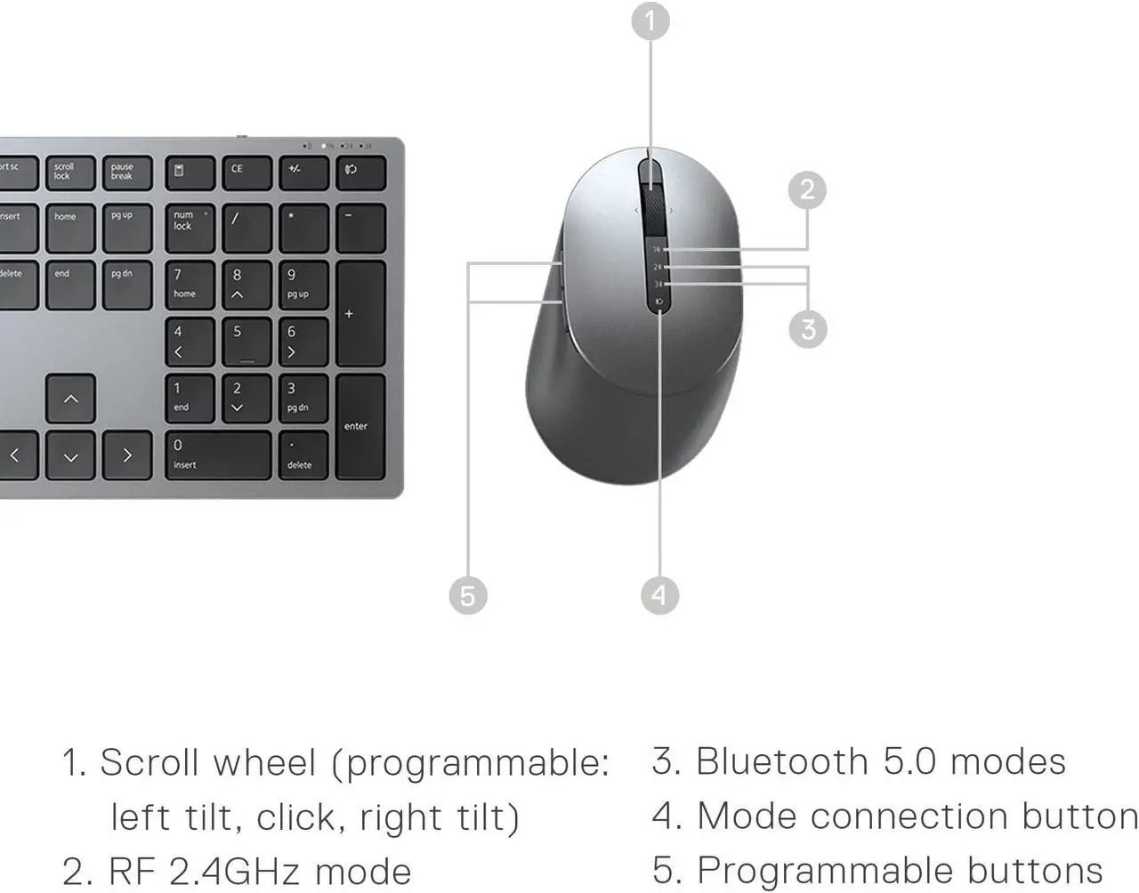 Alt view image 5 of 5 - Dell Premier Multi-Device Wireless Bluetooth Keyboard and Mouse - KM7321W