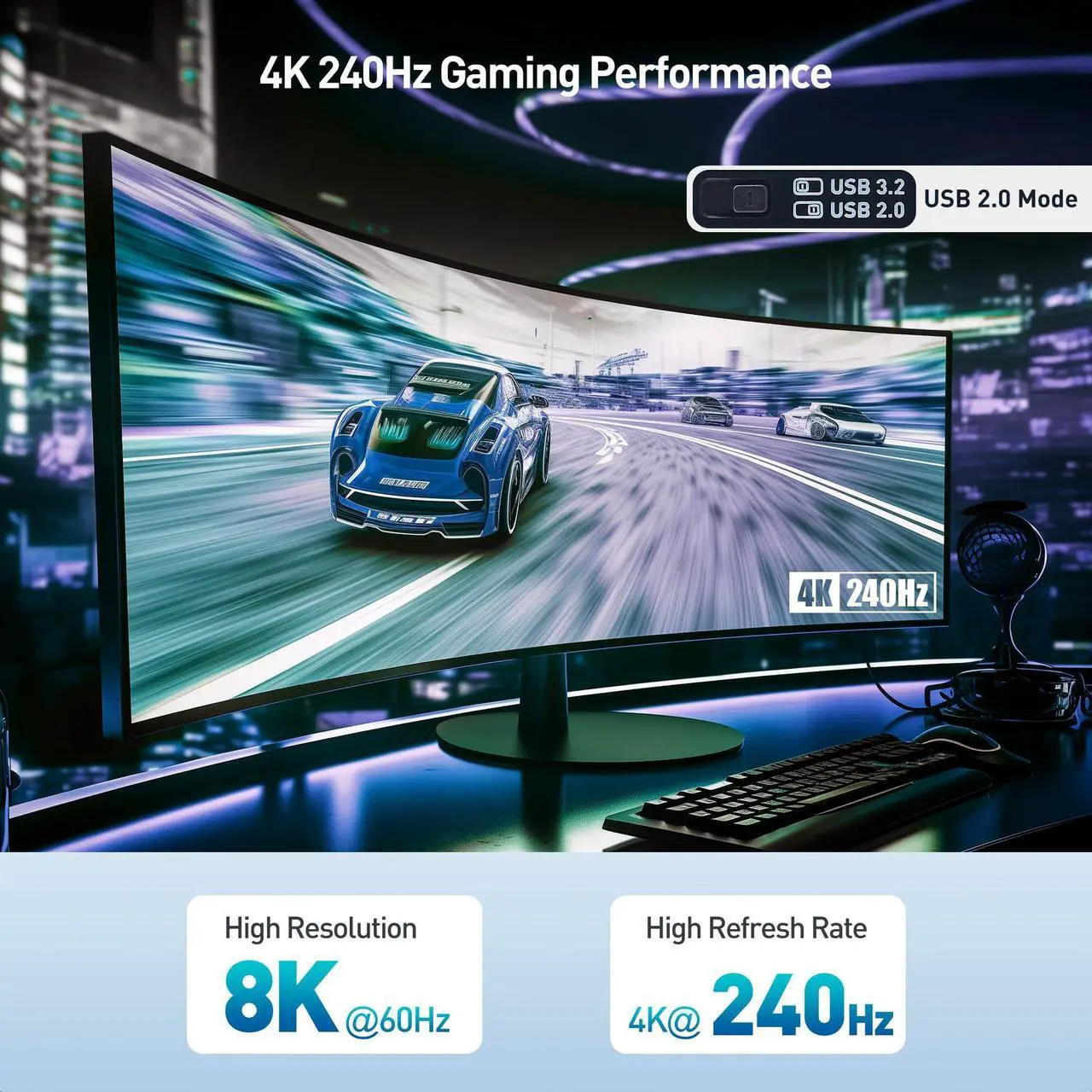 Alt view image 3 of 5 - Cable Matters 8-in-1 USB C Hub DisplayPort 1.4, USB C Dock 8K@60Hz / 4K@240Hz DisplayPort, Gigabit Ethernet, USB 3.2 Port, SD Card Reader, with Two Mode Switch, Compatible with Thunderbolt 4