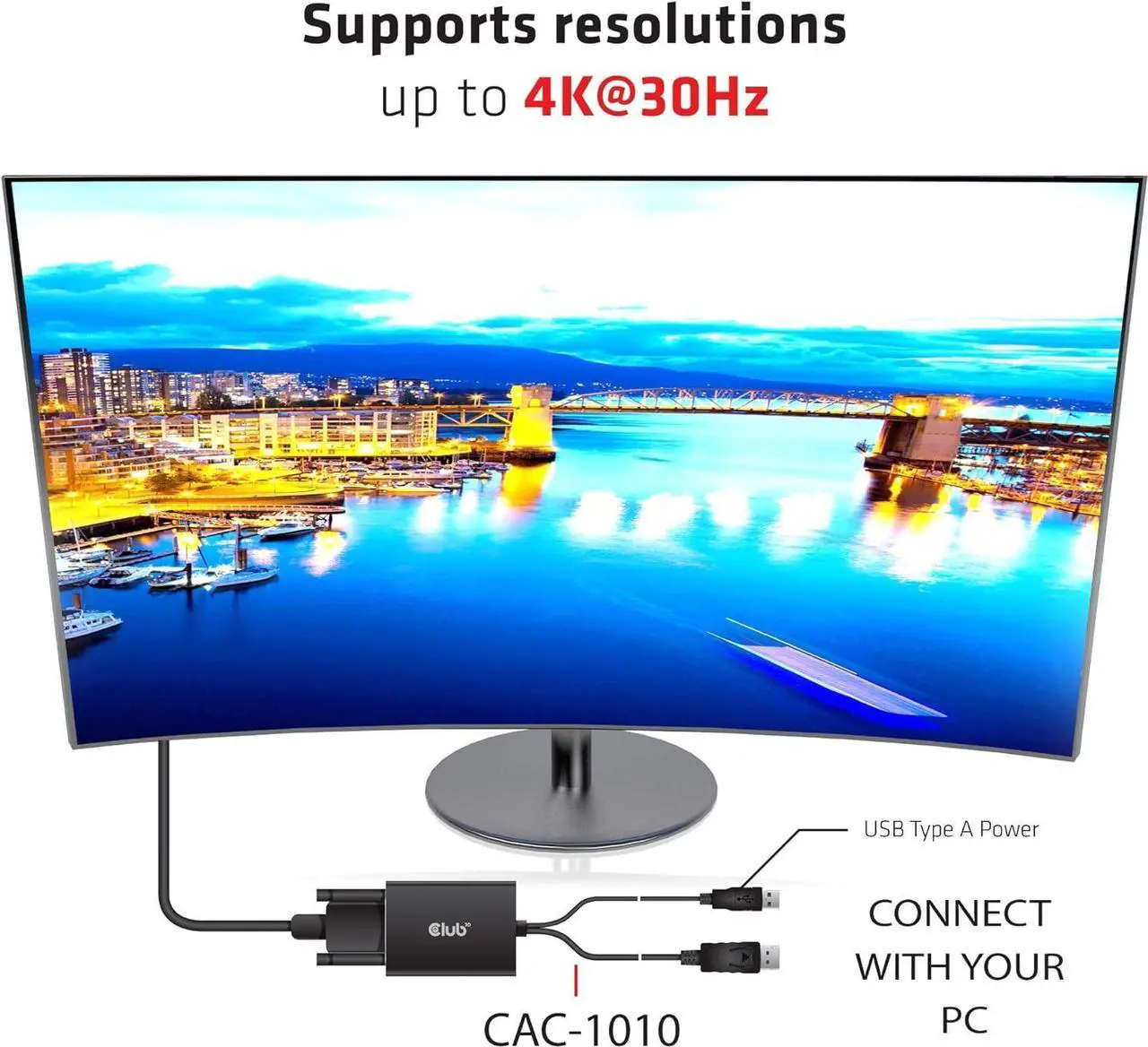 Alt view image 4 of 5 - Club 3D CAC-1010 DisplayPort to DVI Dual-Link DVI-D Active Adapter for Your Monitor/Display USB A Powered 2560x1600 Resolution HDCP Supported NOT for Cinema Monitors Black
