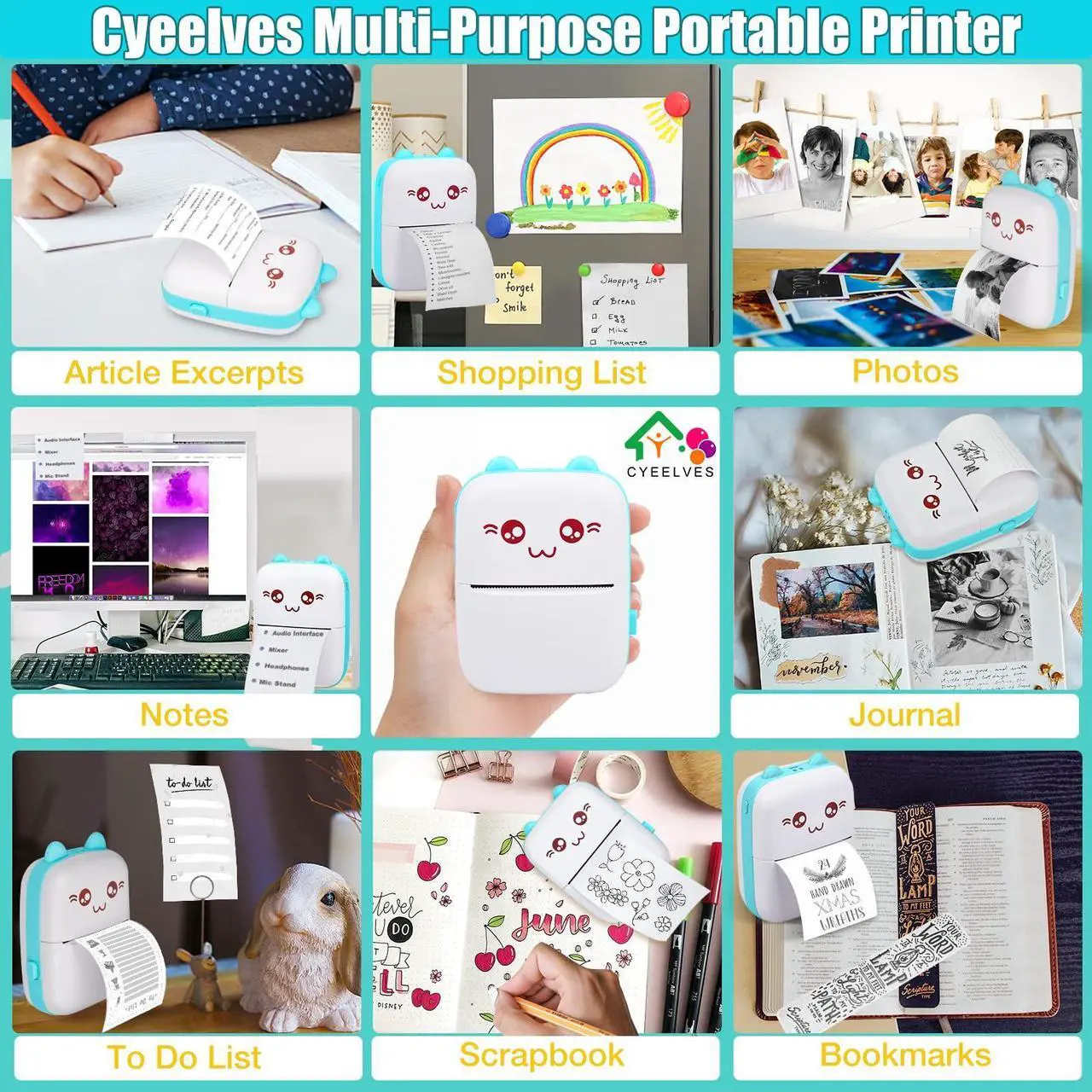 Alt view image 2 of 5 - Mini Printer Portable, Pocket Mini Thermal Printer with 6 Rolls Printing Paper, Bluetooth Smart Mini Sticker Printer compatible with iOS Android, Inkless Printer for Photo Picture QR Code Receipt List