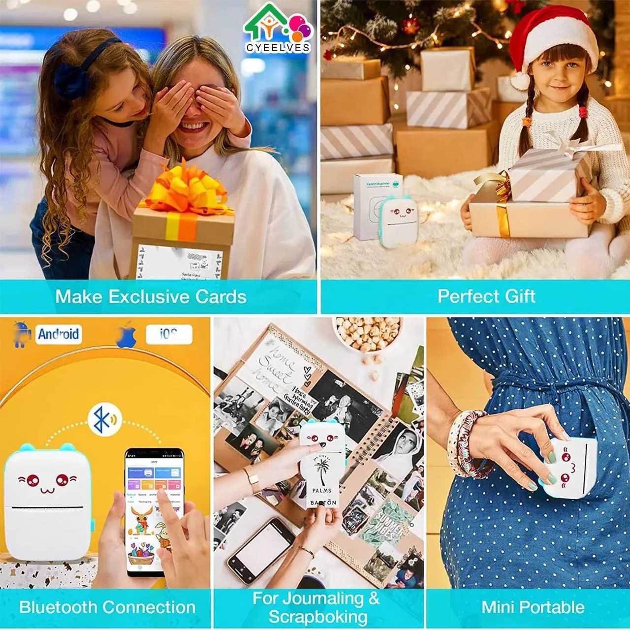 Alt view image 4 of 5 - Mini Printer Portable, Pocket Mini Thermal Printer with 6 Rolls Printing Paper, Bluetooth Smart Mini Sticker Printer compatible with iOS Android, Inkless Printer for Photo Picture QR Code Receipt List