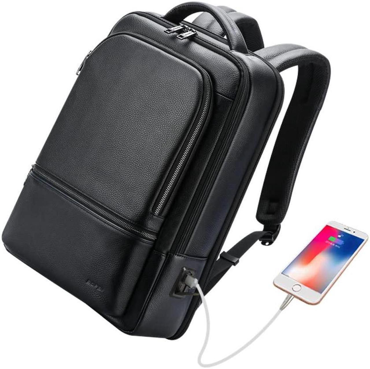 Main image of BOPai Genuine Leather Backpack for Men Multi-Function 15.6 inch Laptop Premium Executive Business Travel Friendly Smart Rucksack with USB Charging Anti Theft Large Capacity Office Classic Black
