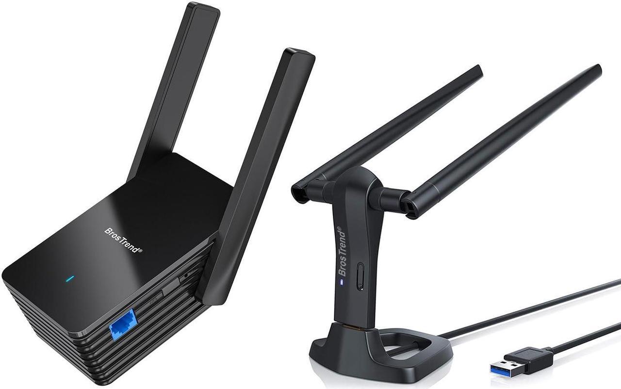 Main image of BrosTrend WiFi 6 AX3000 WiFi to Ethernet Adapter with RJ45 Gigabit Port + BrosTrend 1200Mbps Long Range USB WiFi Adapter for PC Desktop Bundle